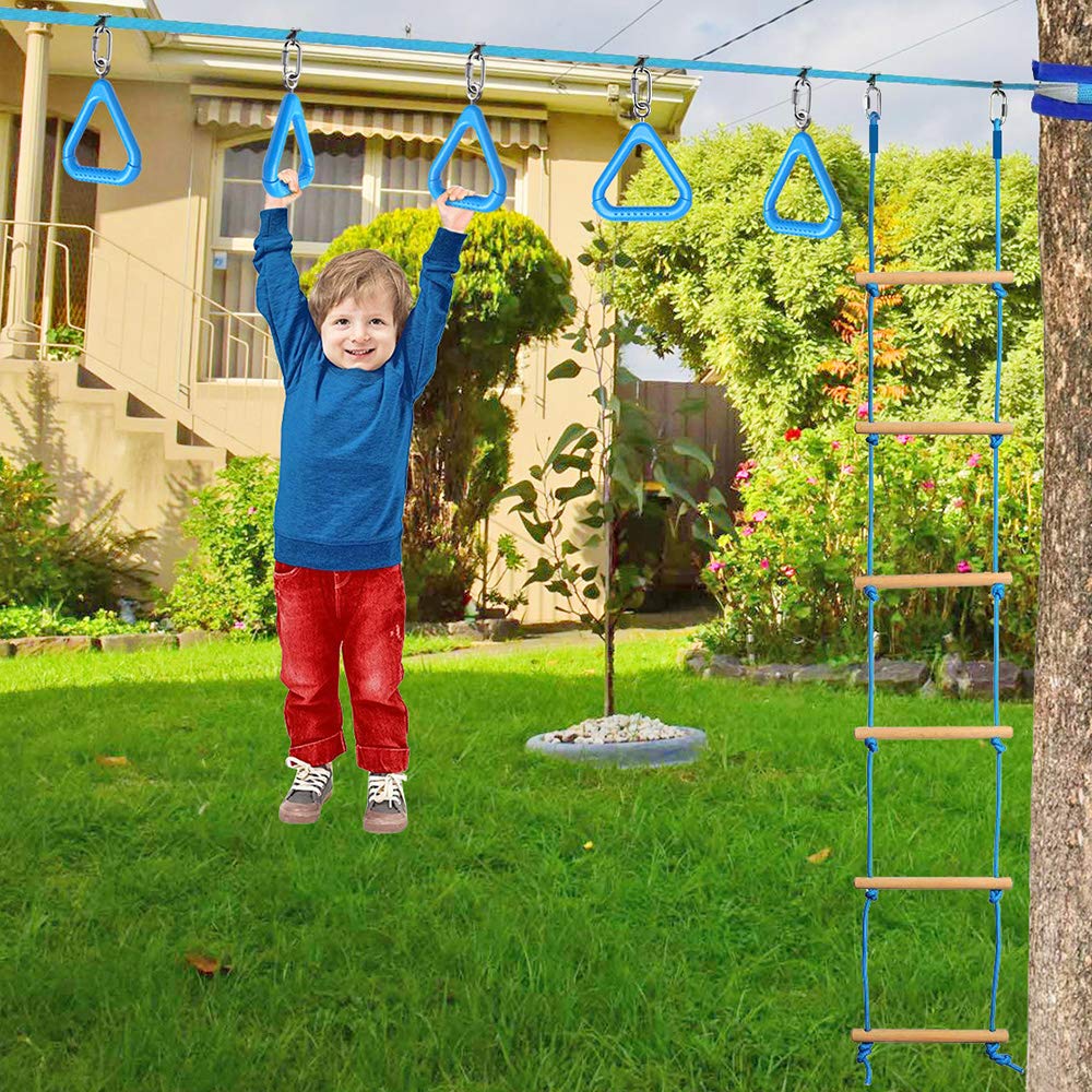 Dolibest 2-Piece Trapeze Swing Bar Rings with Carabiners - Outdoor Ninja Swing Set Accessories, Monkey Rings & Obstacle Course Toys for Kids (Blue) - Perfect for Backyard Playgrounds, Tree Swings, and Outdoor Fitness Training