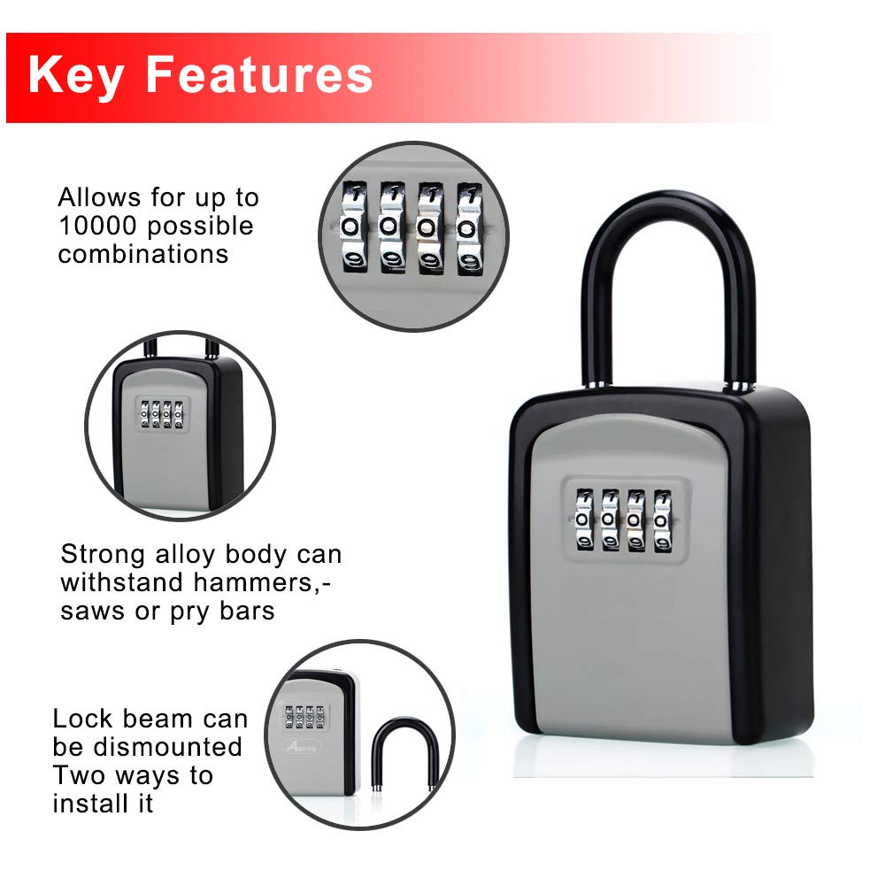 Key Lock Box with Combination Code - Secure Outdoor House Key Storage, Black Combo Door Locker (1 Pack) - Perfect for Vacation Homes, Airbnb Rentals & Emergency Key Access