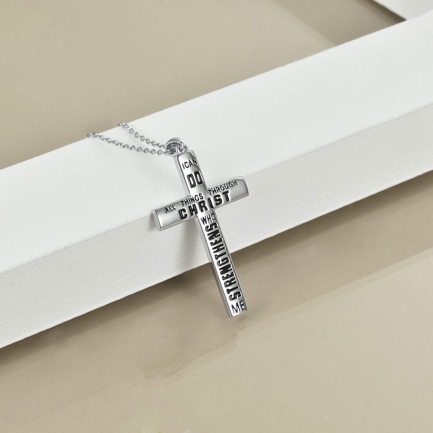 YAFEINI 925 Sterling Silver Cross Pendant Necklace - Inspirational Bible Verse Christian Jewelry for Men, Perfect Gift for Baptism, Confirmation & Religious Occasions