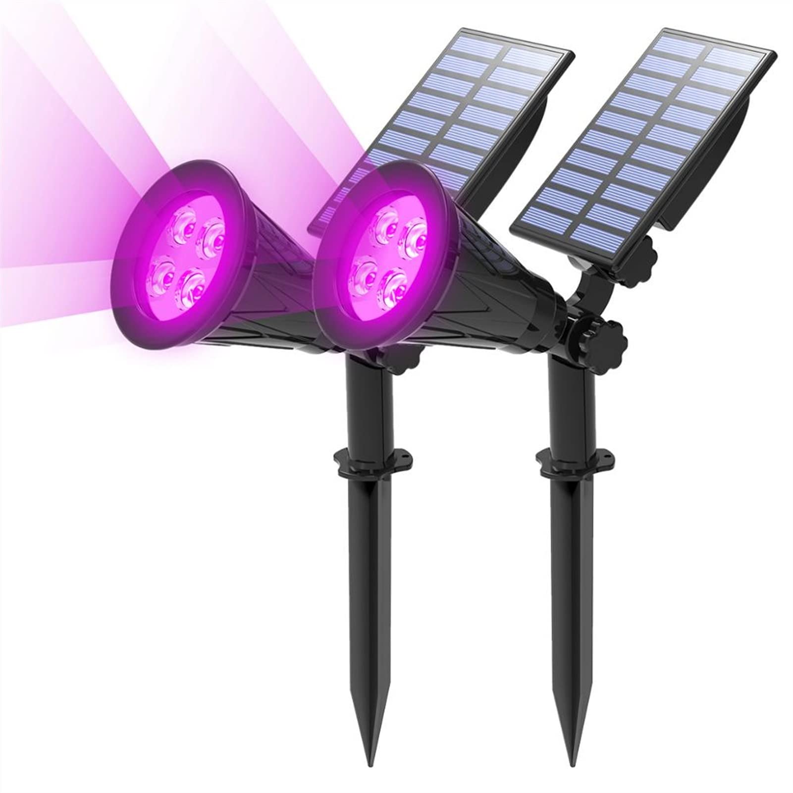 BIVJX 2-Pack Solar Garden Lights with 4/7 LED RGB Color Changing, Waterproof Outdoor Solar Spotlights for Landscape, Pathway, Wall Decor – Perfect for Patio, Yard, and Garden Lighting (Purple)