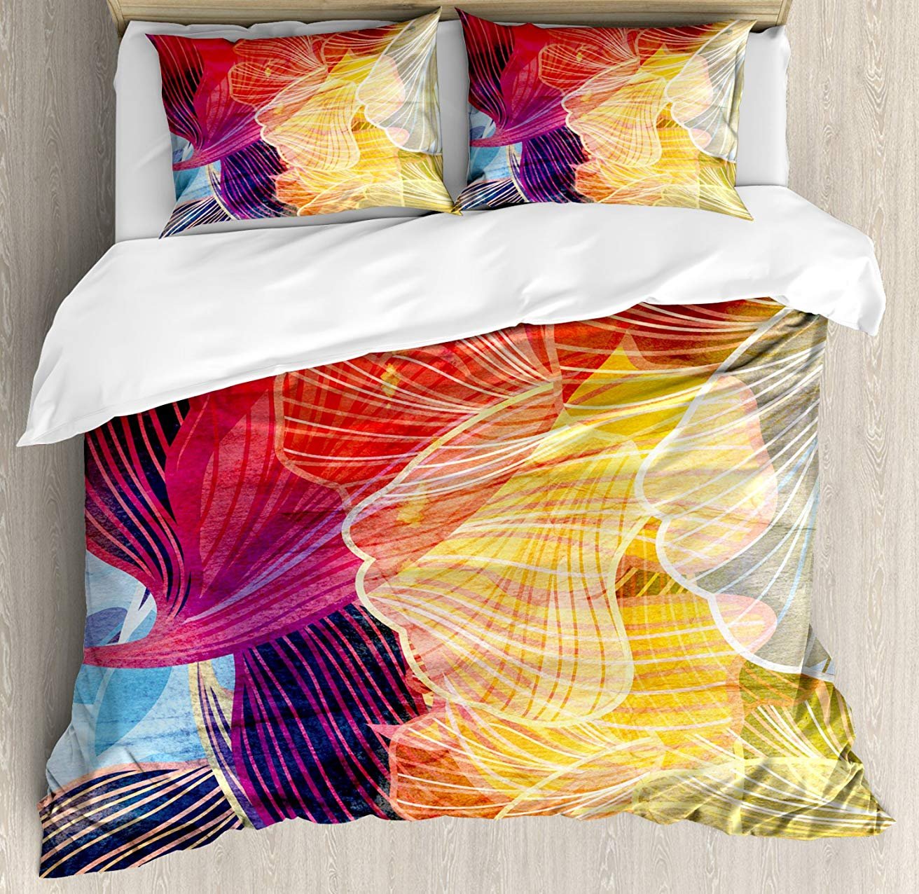 Retro 3-Piece Full Bedding Set - Comforter, Duvet Cover & 2 Pillowcases - Abstract Watercolor Art Design for Kids, Teens & Adults - Perfect for Cozy Bedrooms, Guest Rooms & Dorm Decor