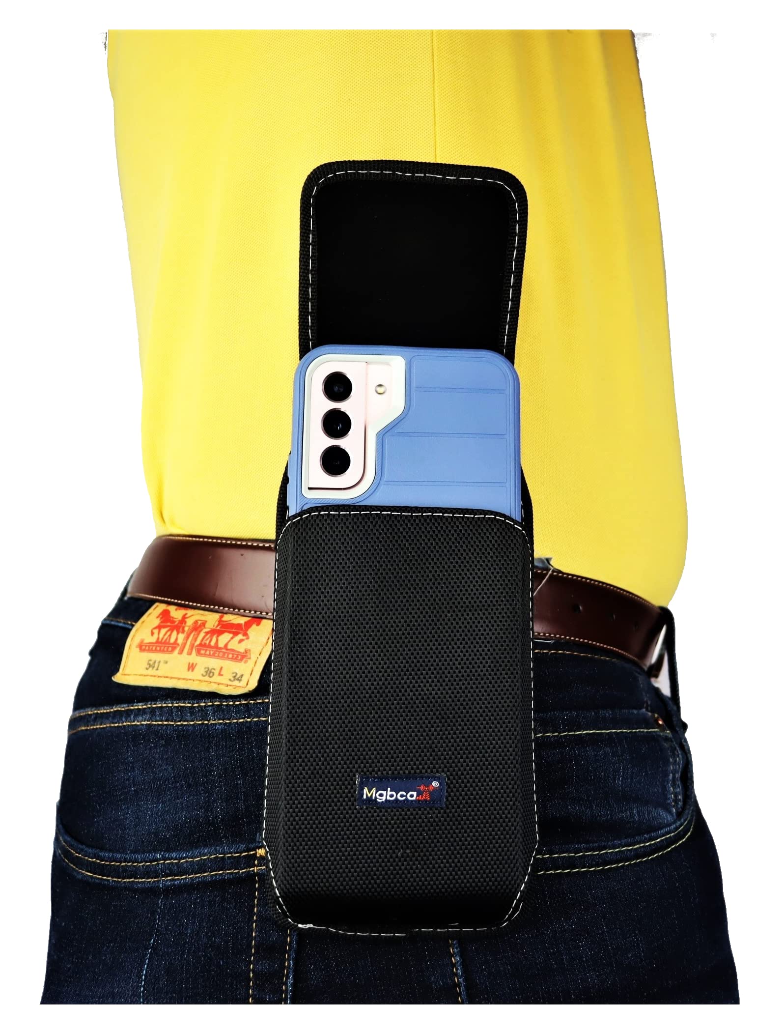Durable Nylon Phone Holster Pouch for Otterbox Commuter/Defender - Compatible with Samsung Galaxy S25/S24/S23/S22/S21/S20 Plus | Heavy-Duty Belt Loop Clip | Secure Magnetic Closure | Vertical Black Design | Perfect for Outdoor Activities, Construction Work & Hands-Free Convenience