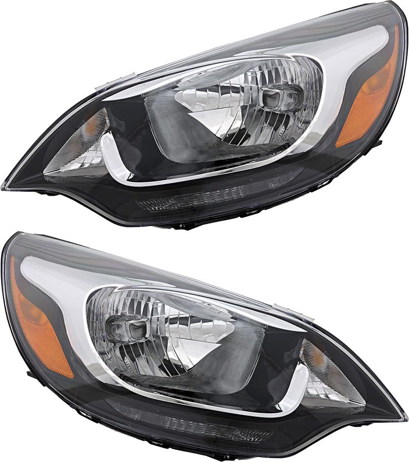 Kia Rio Sedan EX/LX Headlight Assembly Set - Compatible with 2012-2017 Models (Driver & Passenger Side) | Halogen Replacement Lamps for Improved Night Visibility & Safety Driving