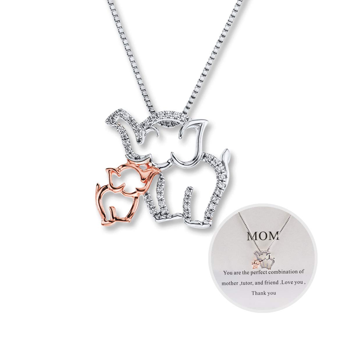 **Eluckday Personalized Mom & Baby Elephant Necklace - Dainty Elephant Charm Jewelry for Women - Thanksgiving Gift for Mom - Perfect for Mother's Day, Birthday & Special Occasions**