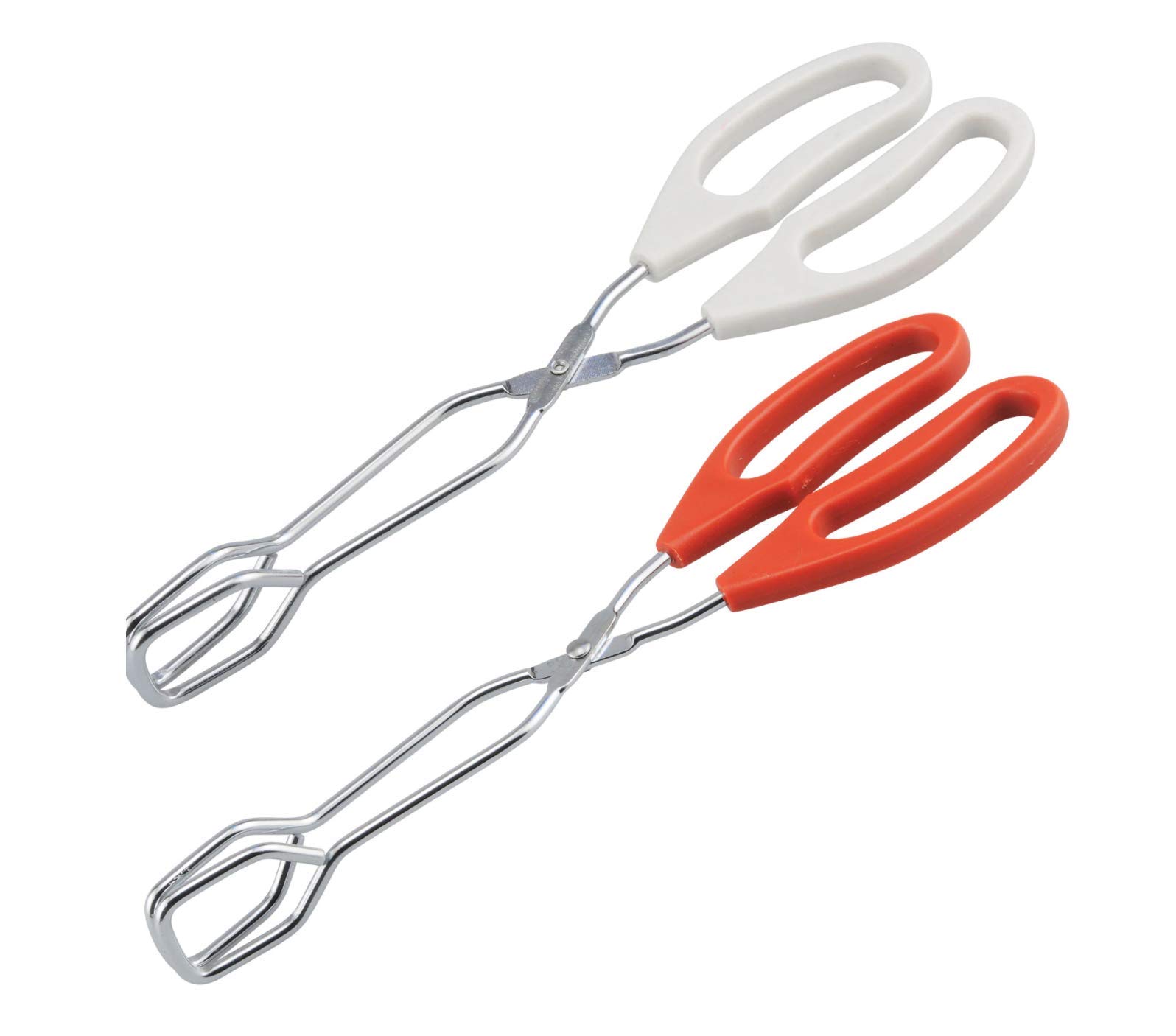 Stainless Steel Scissor Tongs for Cooking, Serving & Grilling - Red or White (Set of 2) - Perfect for BBQ, Salad, Pasta & Kitchen Use