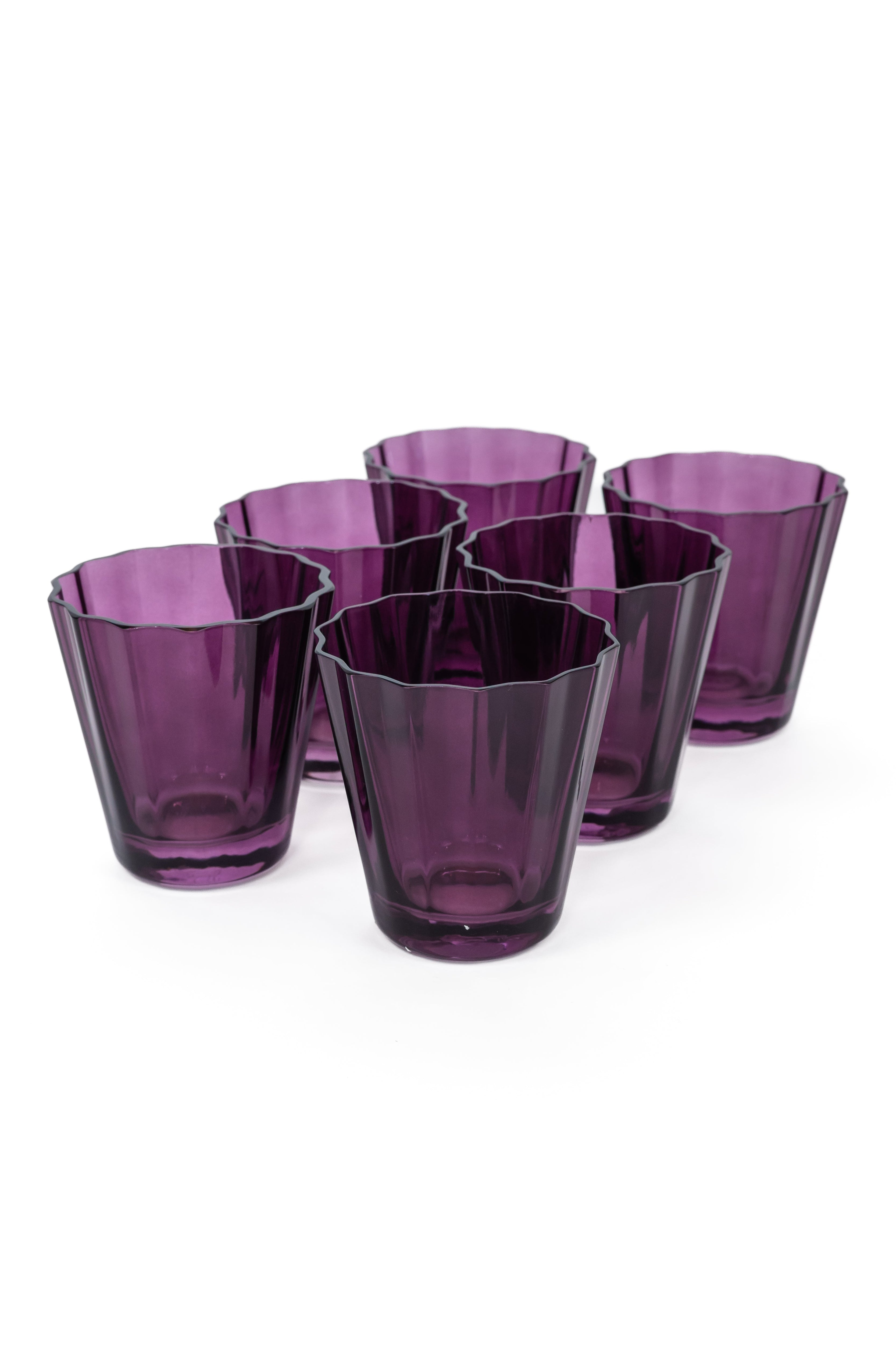 Estelle Colored Sunday Lowball Glasses - Set of 6 Amethyst Purple Cocktail Glasses for Home Bar, Party & Entertaining