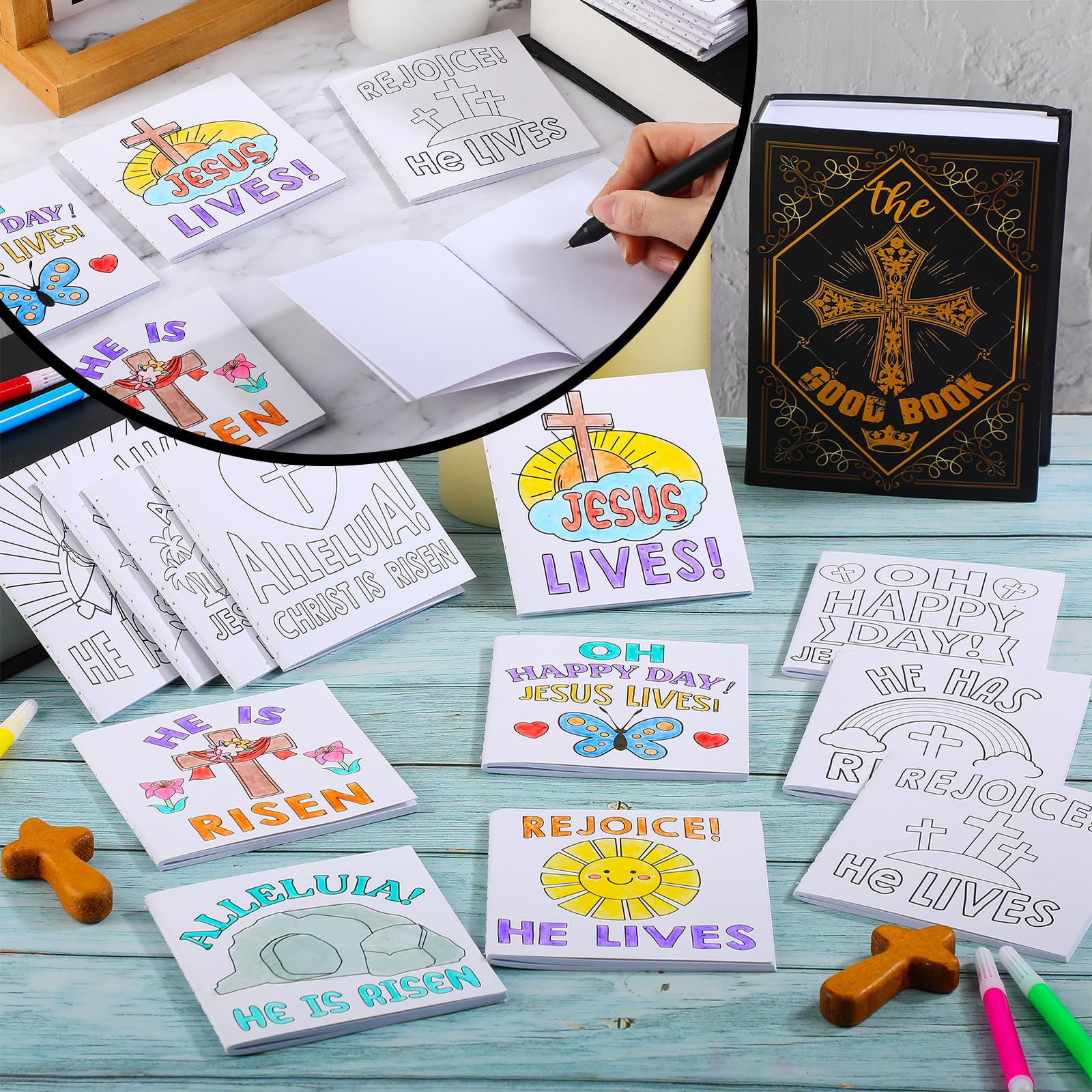 36 Pcs DIY Christian Easter Notepads Set - Jesus He Lives Religious Notebook, Cross Bible Memo Pads for Coloring - Bulk Easter Party Favors for Church, Sunday School & Bible Study Activities