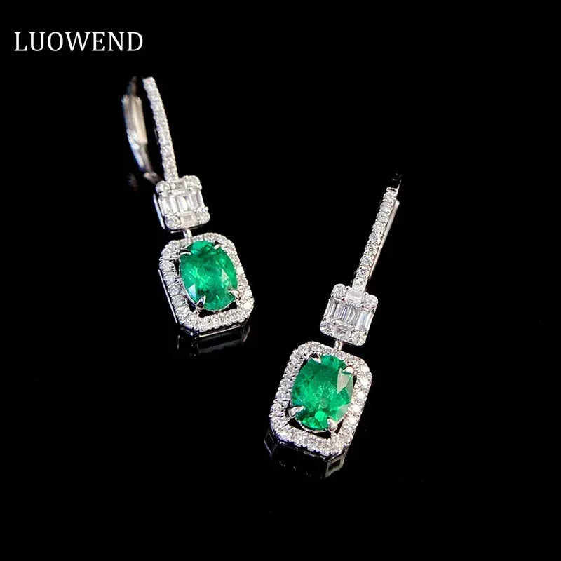 18K White Gold Emerald and Diamond Earrings for Women - Romantic Elegant Jewelry with Real Natural Gemstones | Perfect for Weddings, Anniversaries, and Special Occasions