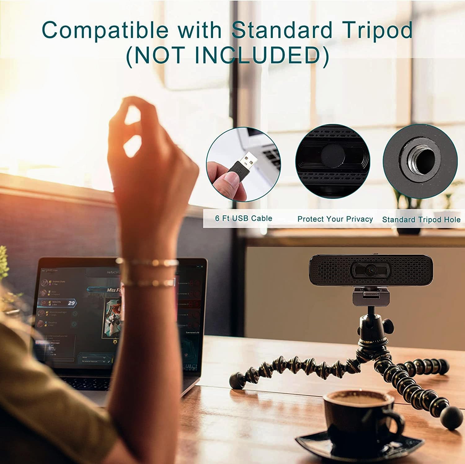 1080P HD Webcam with Dual Speakers & Built-in Mic, 90° Wide Angle USB Camera with Privacy Cover for Video Conferencing, Online Teaching, YouTube Streaming, Skype Calls, and Home Office Setup