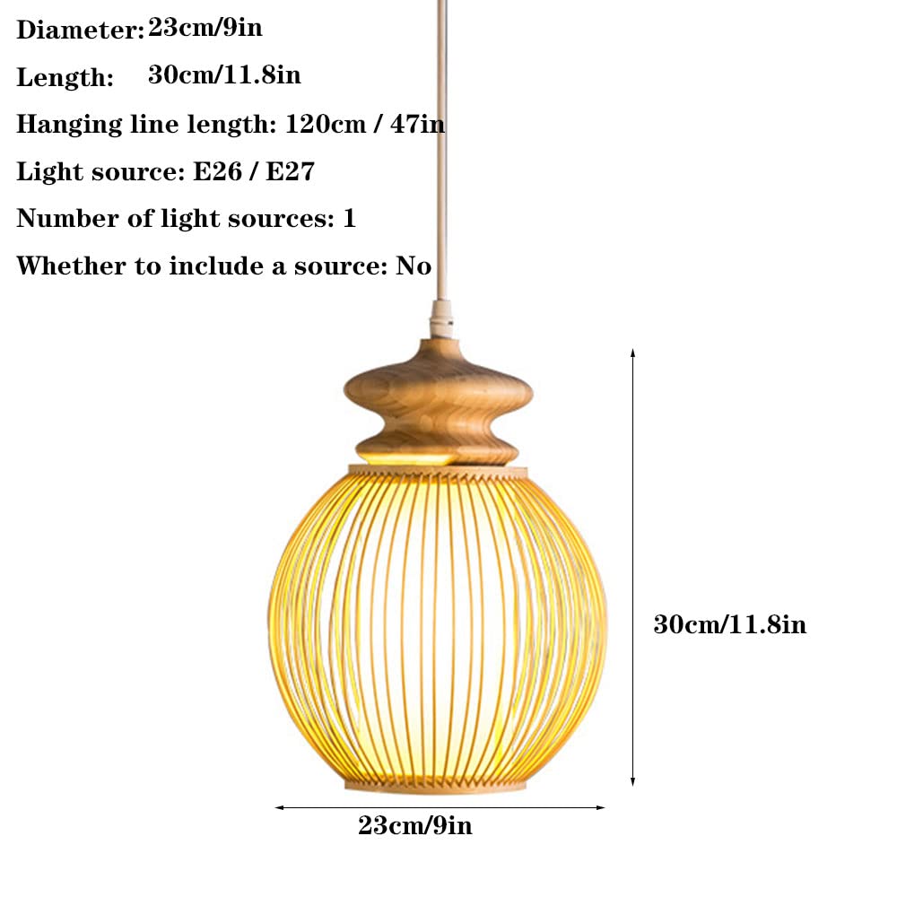 Handmade Bamboo Woven Pendant Light - Natural Wooden Hanging Ceiling Fixture with Wicker Lampshade - Decorative Lantern Lighting for Kitchen Island, Living Room, Bedroom & Restaurant - Perfect for Boho, Farmhouse and Coastal Home Decor