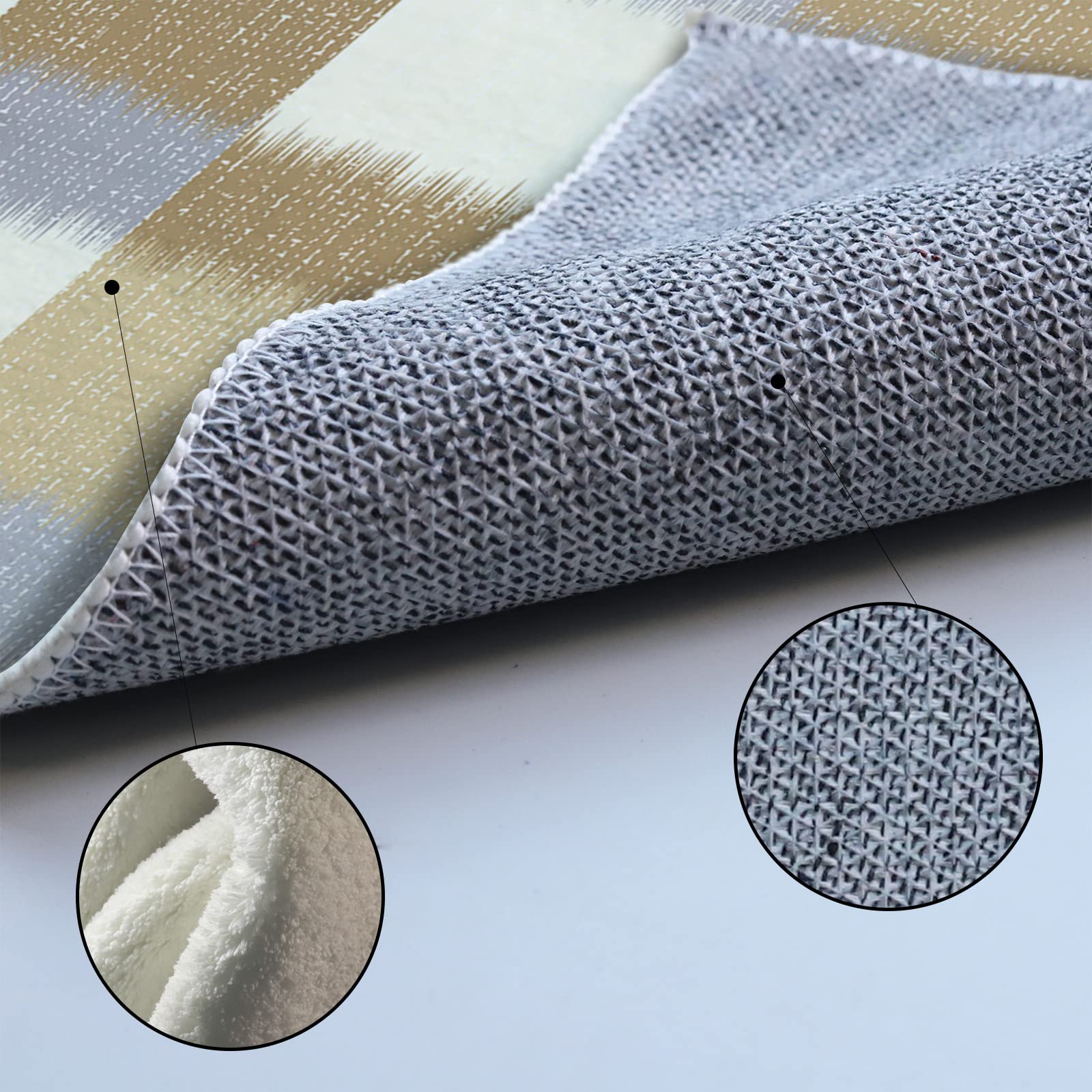 4'x7' Abstract Beige Plaid Area Runner Rug - Modern Washable Carpet for Indoor/Outdoor Use - Perfect for Kitchen, Living Room, Bathroom, Bedroom, Classroom & Laundry Room - Non-Slip Doormat & Welcome Mat with White Backing