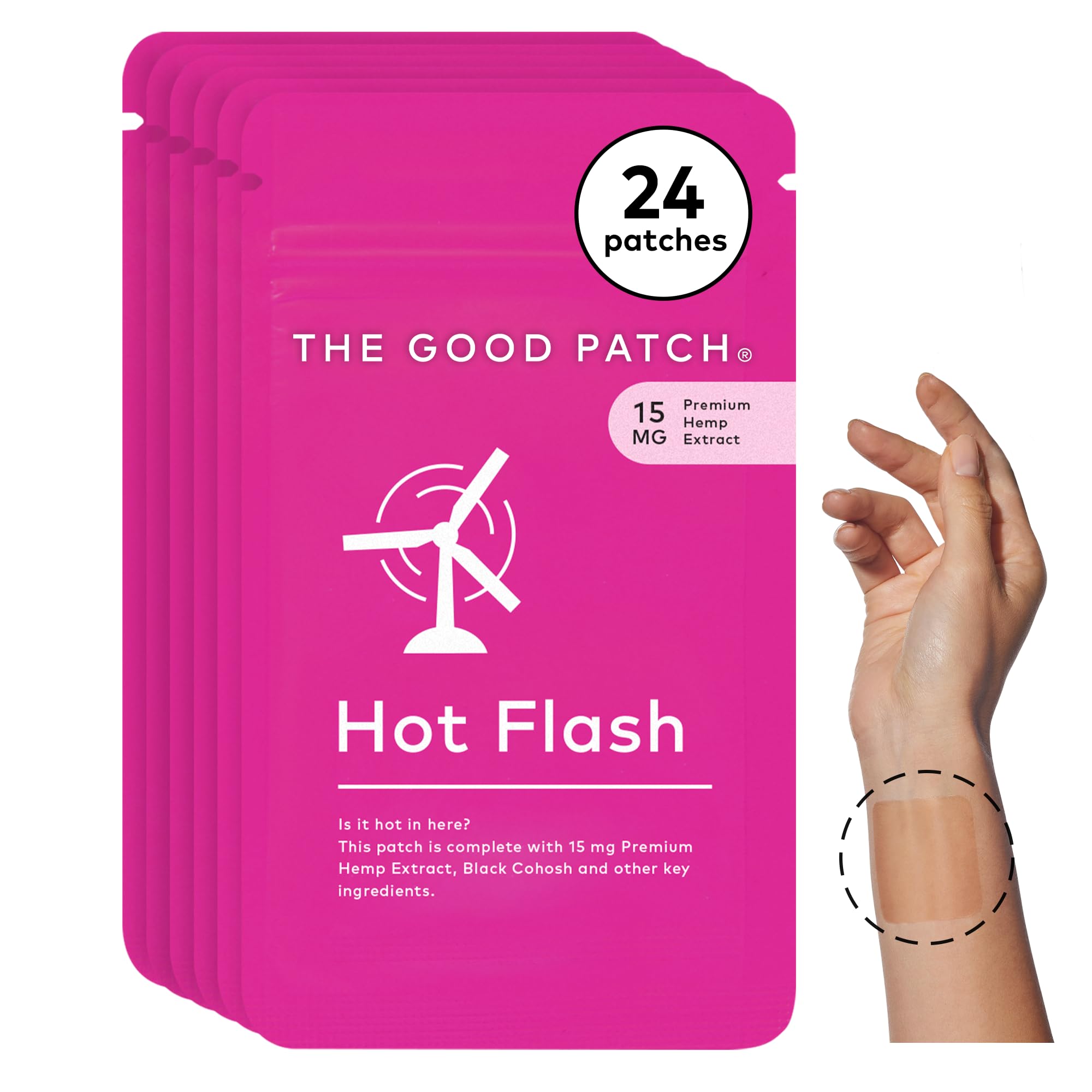 The Good Patch Hot Flash Hemp Menopause Patches for Women - Natural Relief with Hemp Extract, Black Cohosh & Black Pepper | 24 Sustained Release Plant-Powered Patches | Comfortable Wearable Wellness Solution for Night Sweats, Mood Swings & Hormonal Balance