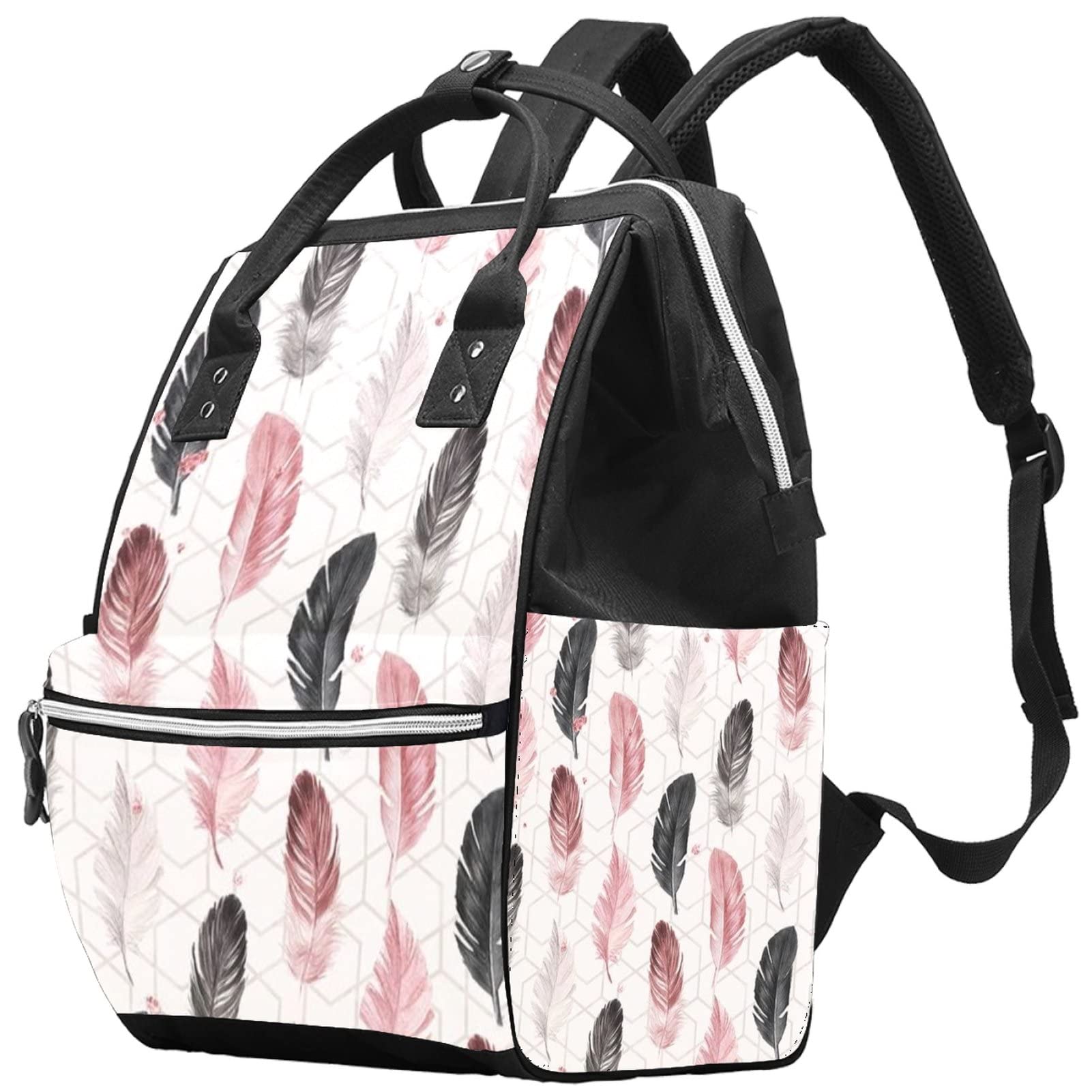 Stylish Colored Feathers Diaper Backpack for Moms & Dads - Large Capacity Baby Travel Backpack for Girls & Boys - Perfect for Daycare, Travel & Family Outings