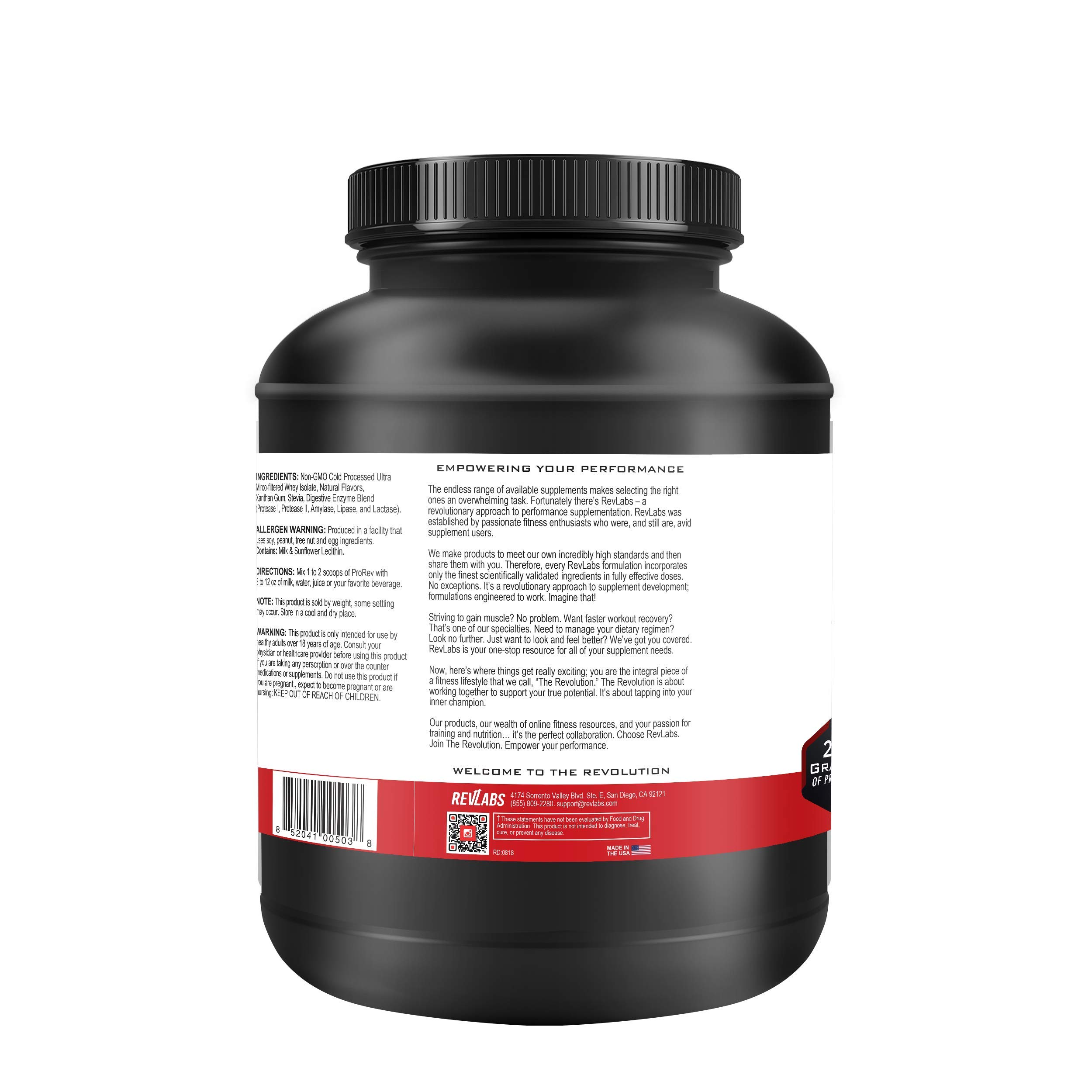 RevLabs ProRev Protein Powder - Vanilla Flavor - 25g Protein per Serving - Low Carb (Less Than 1g) - Easy to Mix - Premium Whey Protein for Muscle Recovery & Weight Management - Ideal for Post-Workout, Keto Diet & Healthy Lifestyle