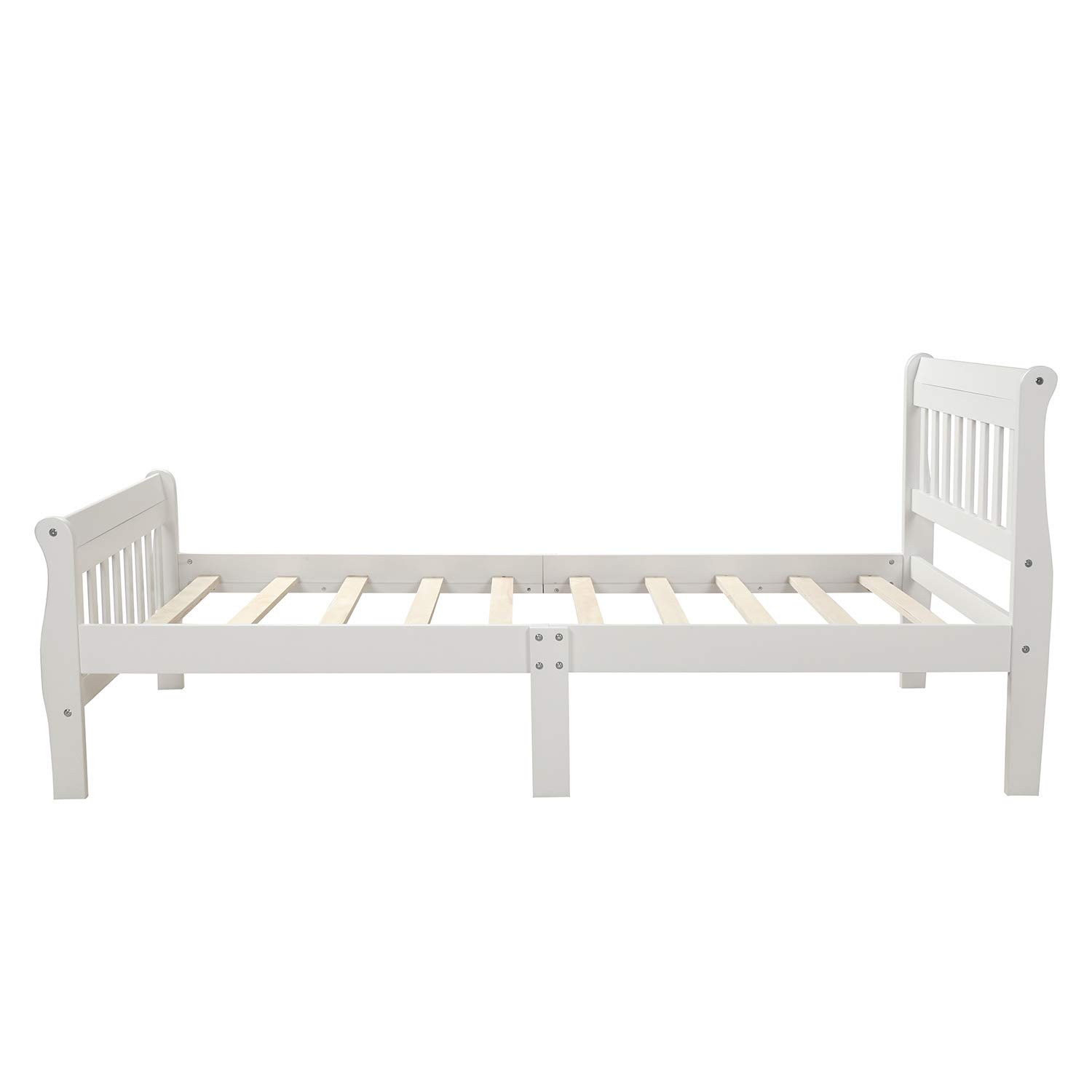 SOFTSEA Twin Size Wooden Platform Bed Frame with Headboard & Footboard - Sturdy Wood Slat Support - White - Perfect for Kids' Rooms, Guest Bedrooms & Small Spaces