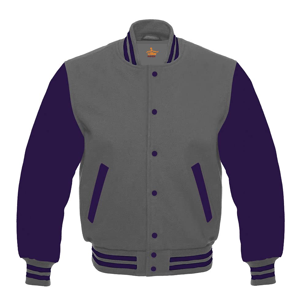 Men's Varsity Baseball Letterman Jacket - All Wool Bomber Style with Purple Sleeves for School & Sports | Perfect for Baseball Games, College Events & Casual Wear