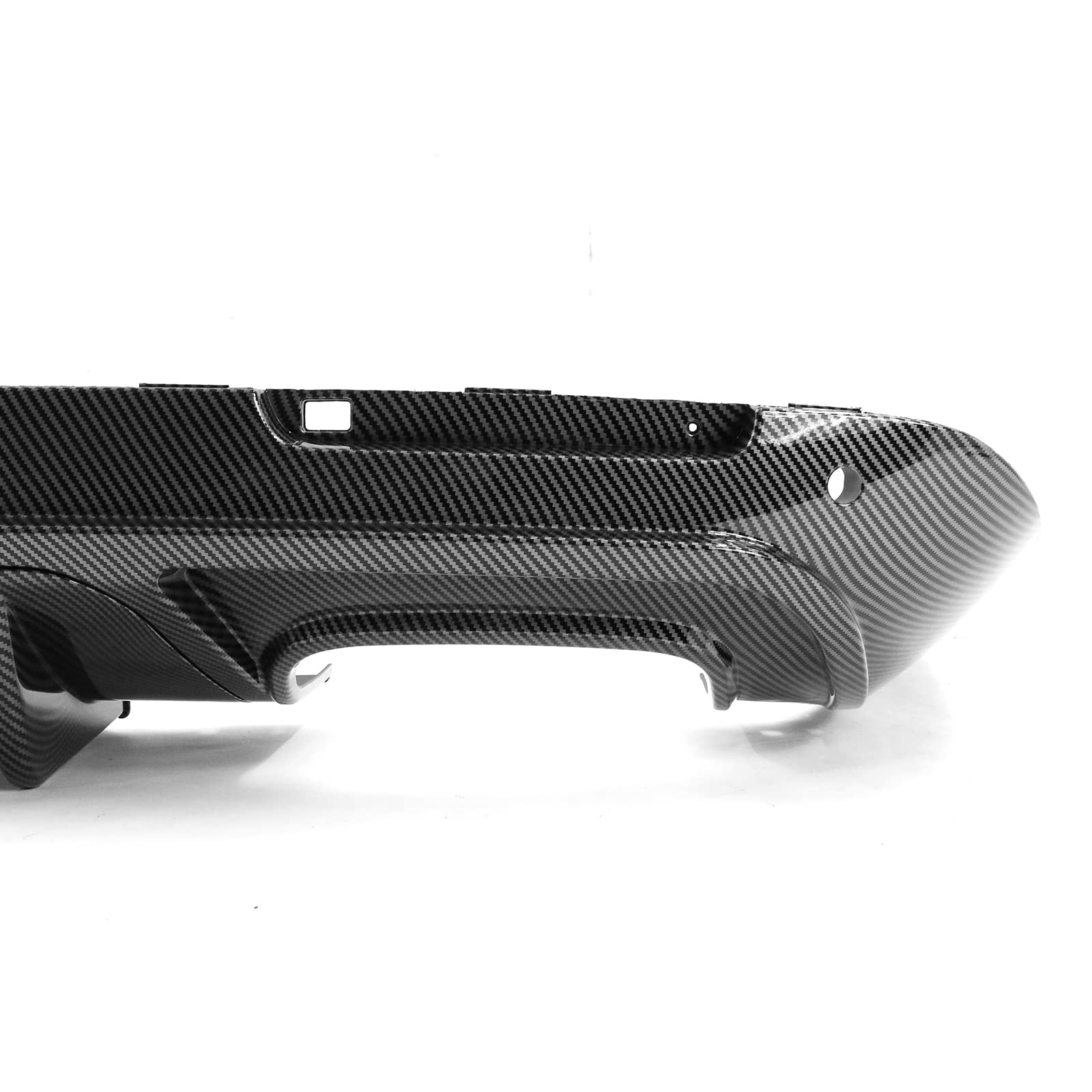 IKON MOTORSPORTS V3 Style Rear Diffuser for 2015-2023 Dodge Challenger - Carbon Fiber Print PP Bumper Lip Spoiler with Shark Fins | Aggressive Styling Upgrade for Street Racing & Car Shows