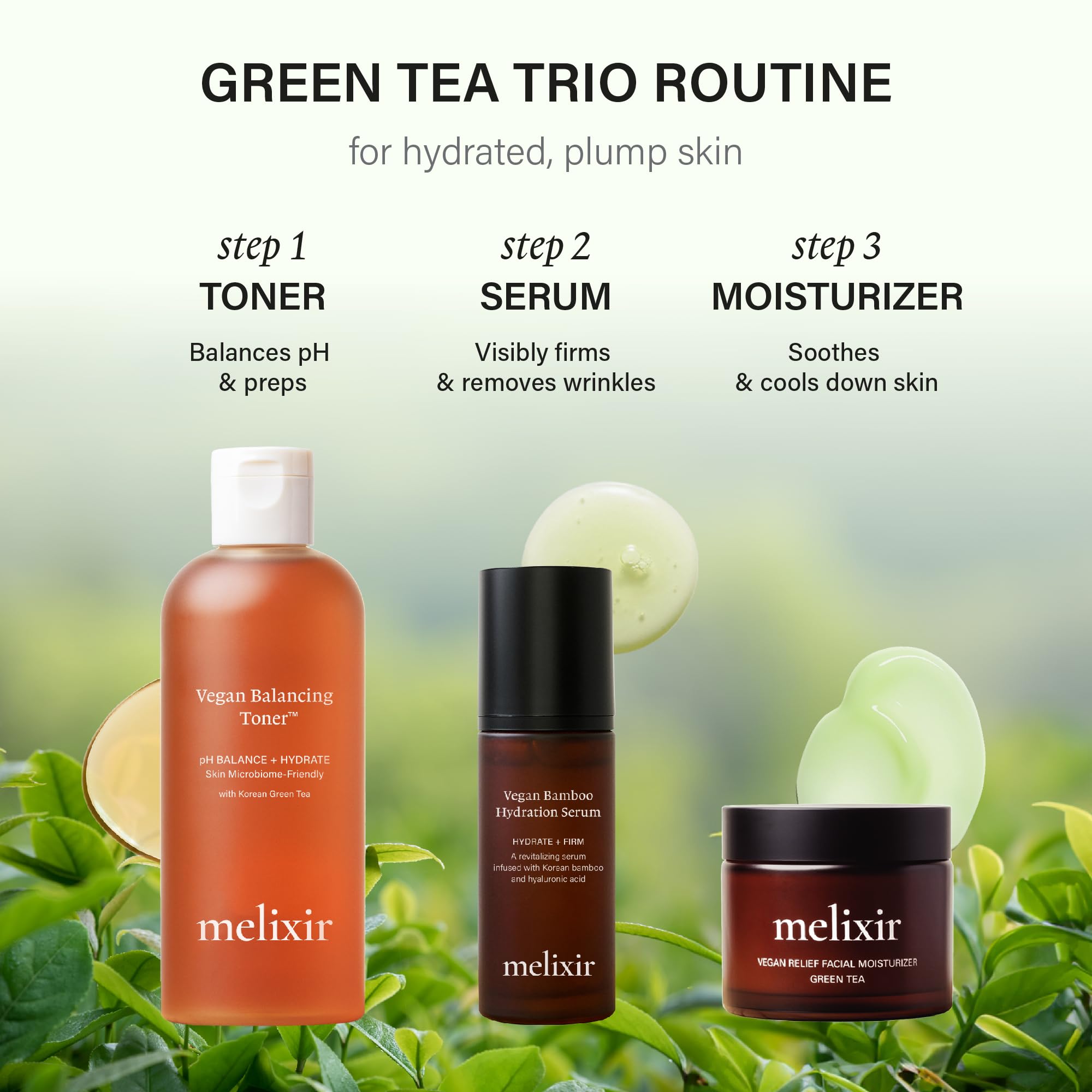 Melixir Vegan Bamboo Hydration Serum - Hyaluronic Acid & Centella Asiatica Face Moisturizer for Sensitive & Acne-Prone Skin | Improves Skin Texture & Reduces Wrinkles | Korean Skincare Routine (1.7 fl.oz) | Perfect for Daily Hydration & Soothing Irritated Skin