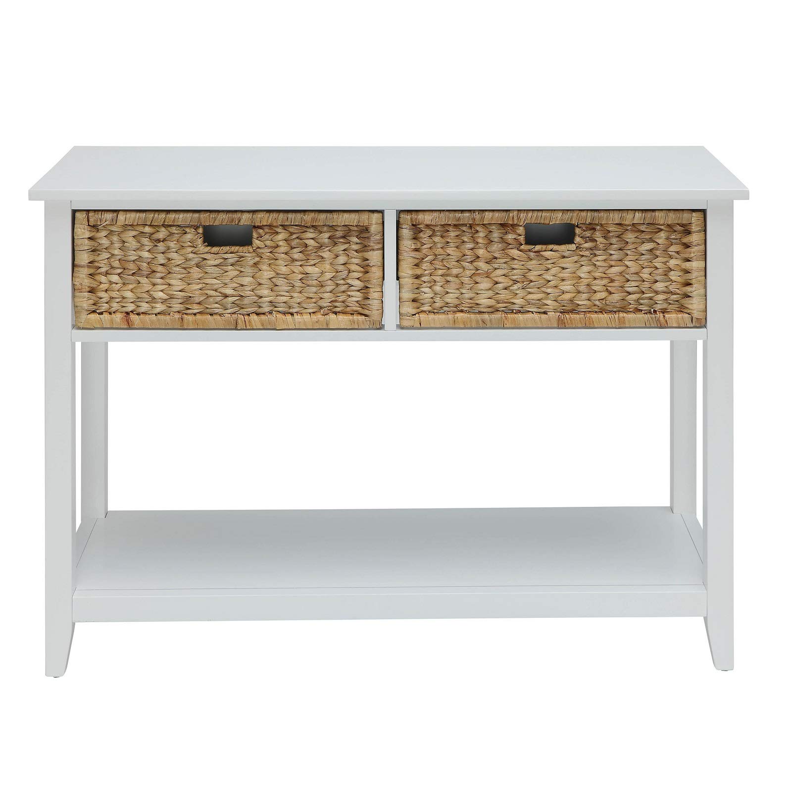 Modern White Console Table with 2 Woven Basket Drawers - Entryway, Living Room & Hallway Furniture for Home Decor