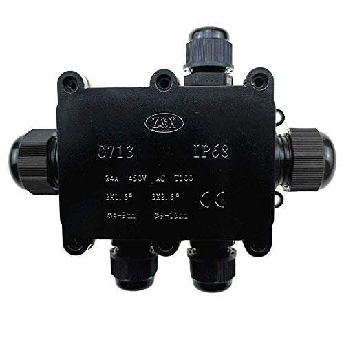 **SENRISE IP68 Waterproof Electrical Junction Box - Outdoor Lighting & Weatherproof Connector for Garden, Patio & Marine Use - Black**