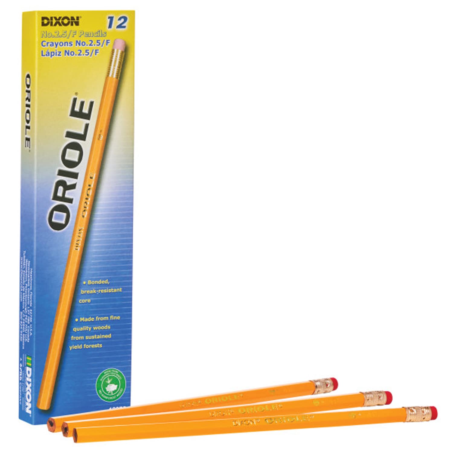 Oriole Yellow No. 2.5 Medium Pencils - Unsharpened, 12 Count (6 Boxes, 6 Pack) - Perfect for School, Office & Art Projects