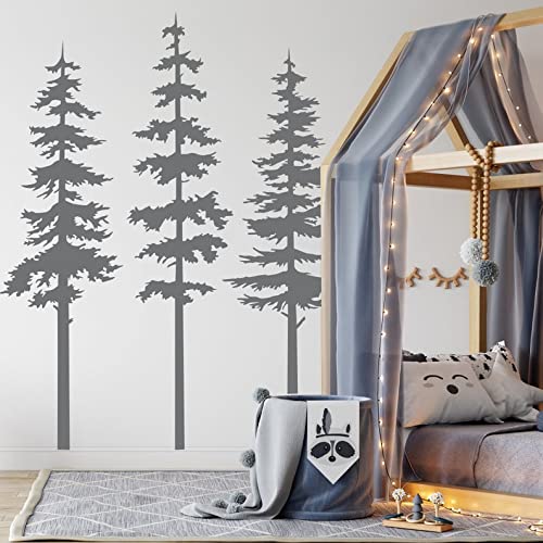 Pine Tree Wall Decals for Kids Room - Nursery & Christmas Decor (Dark Grey, 50