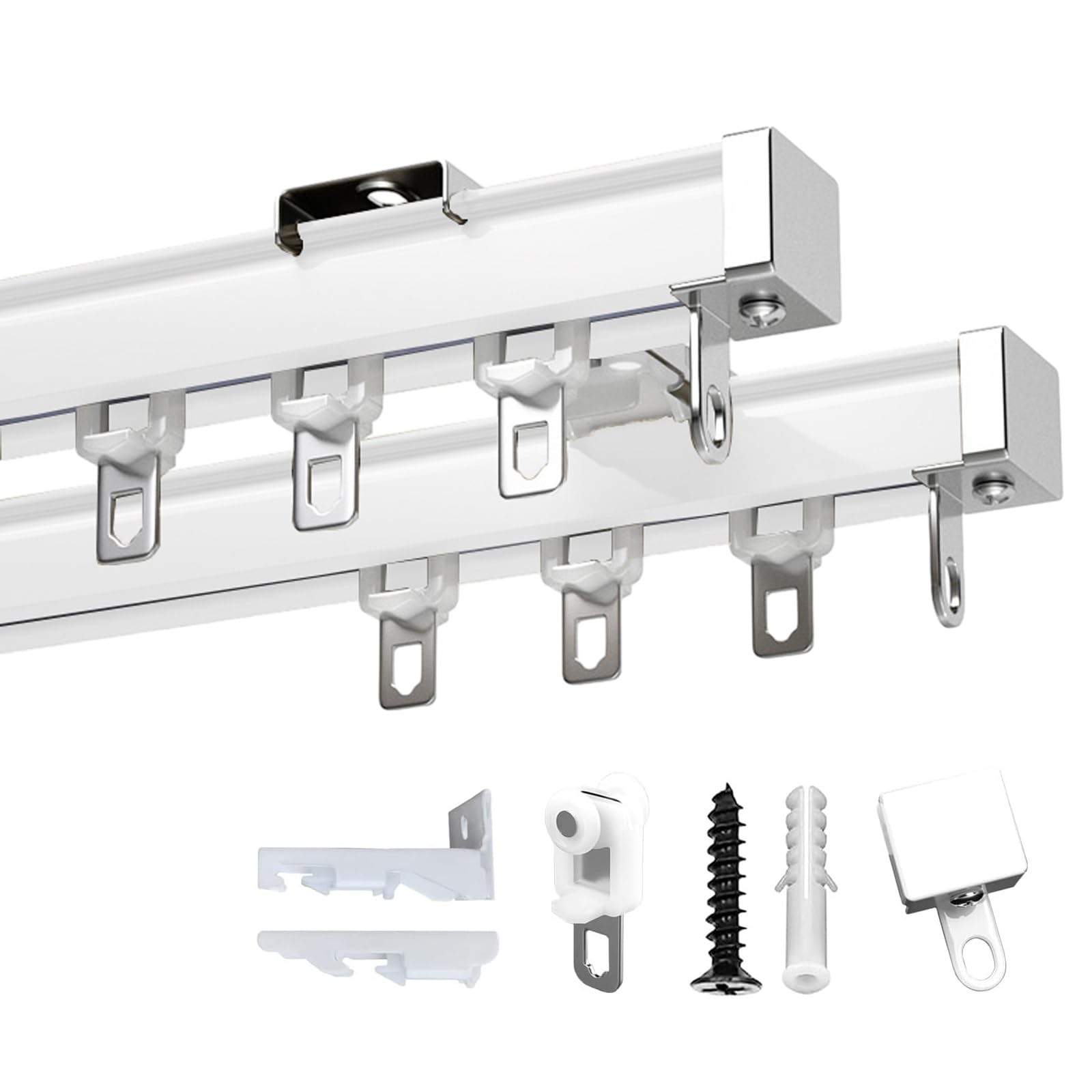 Aluminum Ceiling Curtain Track System - Double Rail Hospital & RV Curtain Rod (White, 6m/19.7ft) - Durable Medical & Mobile Home Partition Solution for Privacy & Room Dividers