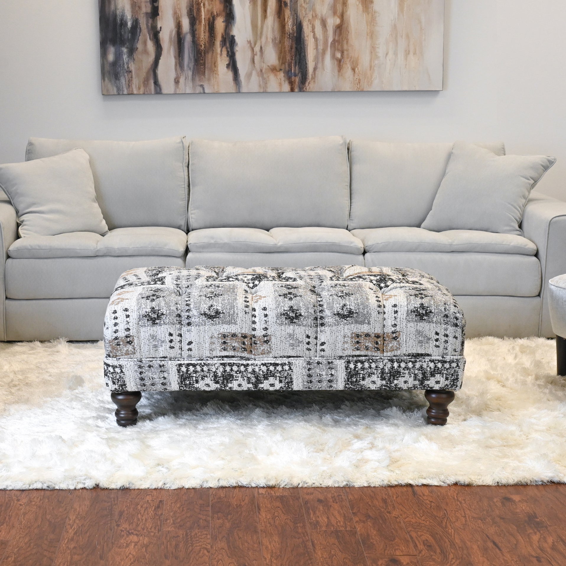 Roundhill Furniture Charbilia Fabric Tufted Cocktail Ottoman in Tupper Onyx - Stylish Living Room Footrest & Coffee Table for Modern Home Decor