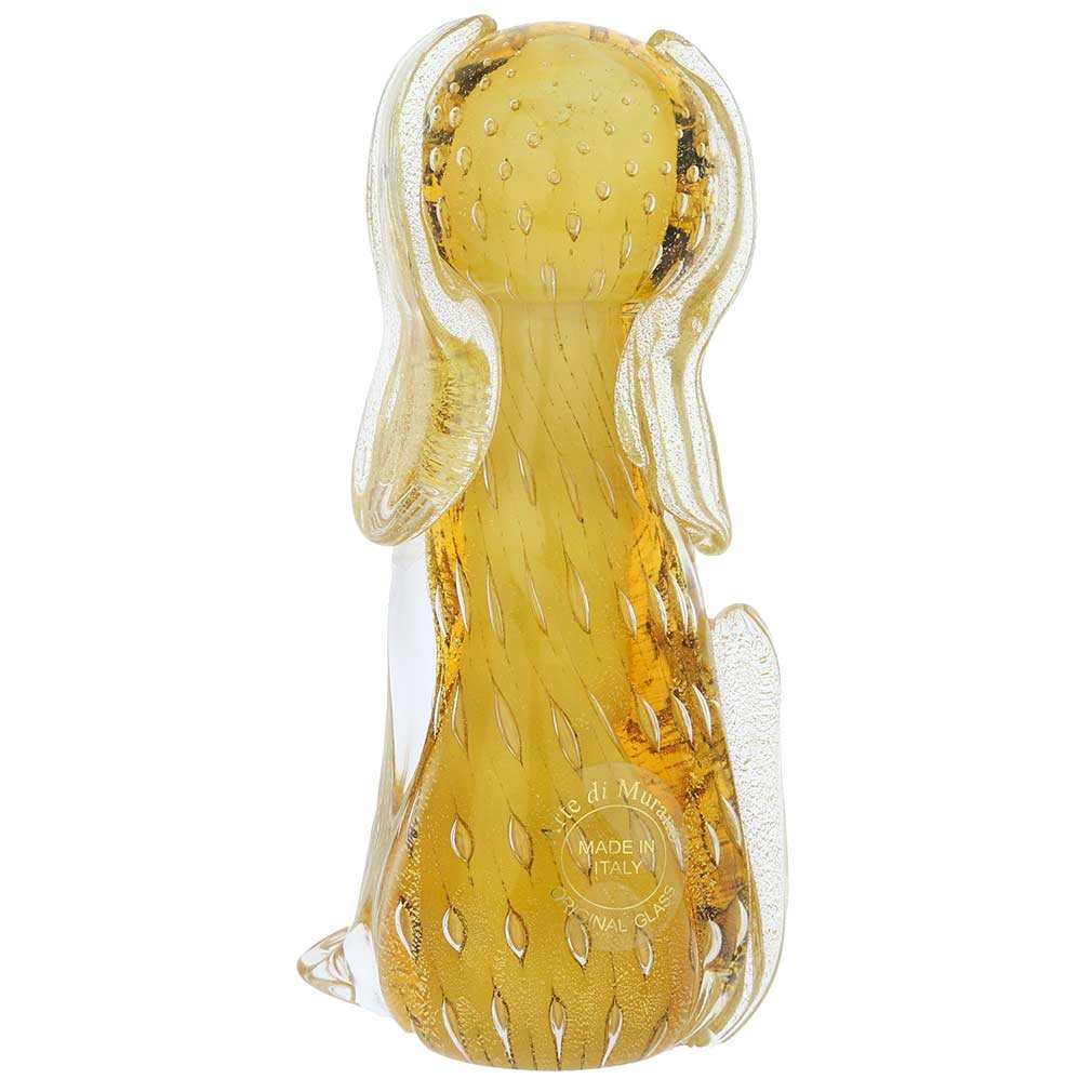 Authentic Murano Glass Bullicante Dog Figurine - Handcrafted in Venice Italy - Topaz Gold Finish - Perfect for Home Decor, Gift, or Collectible