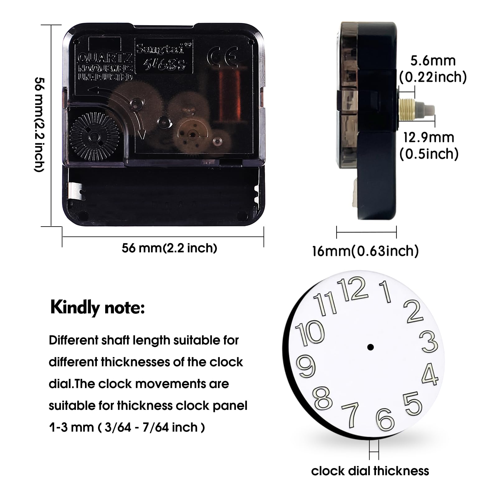 Quartz Clock Movement Replacement Mechanism - DIY Wall Clock Parts with 33/64 Inch Shaft Length (No Hands Included) - Battery Operated for Home, Office & Craft Projects