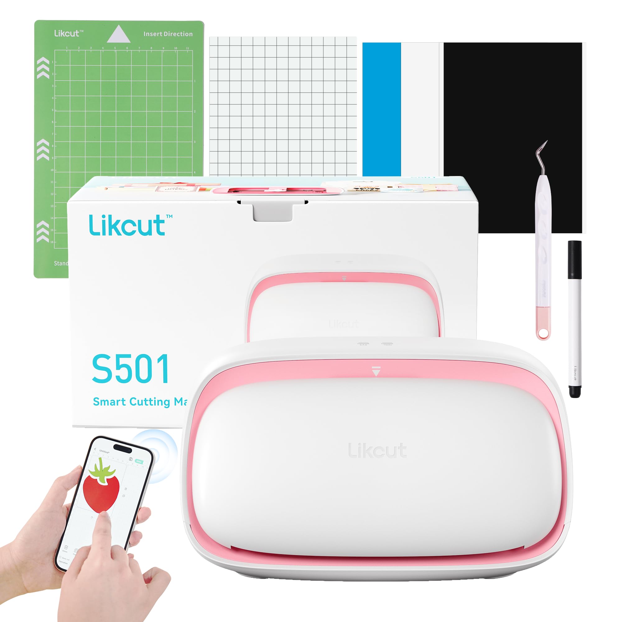 Likcut Vinyl Cutter Machine - Upgrade Glee S501 DIY Craft Cutting Tool | Portable Smart Sticker & Decal Maker for Home, School Projects, Wall Decor, T-Shirt Design | Perfect for Crafters, Artists & DIY Enthusiasts (Pink)