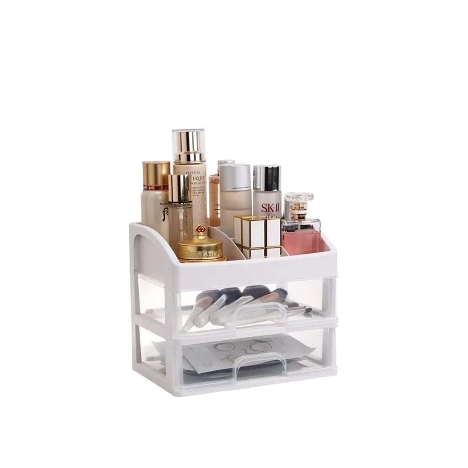 GSYY Plastic Cosmetic Storage Box - Makeup Organizer for Brushes, Nail Polish & Jewelry - 2-Layer Desktop Organizer Case for Cosmetics, Jewelry & Sundries - Perfect for Vanity, Bathroom & Travel Organization