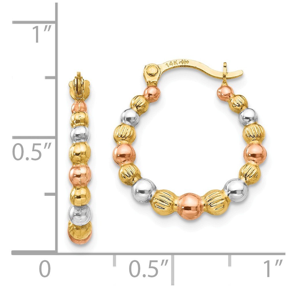14K Yellow Gold Tri-Color Madi K Beaded Hoop Earrings for Women - Elegant Handmade Jewelry Gift for Birthday, Anniversary & Special Occasions