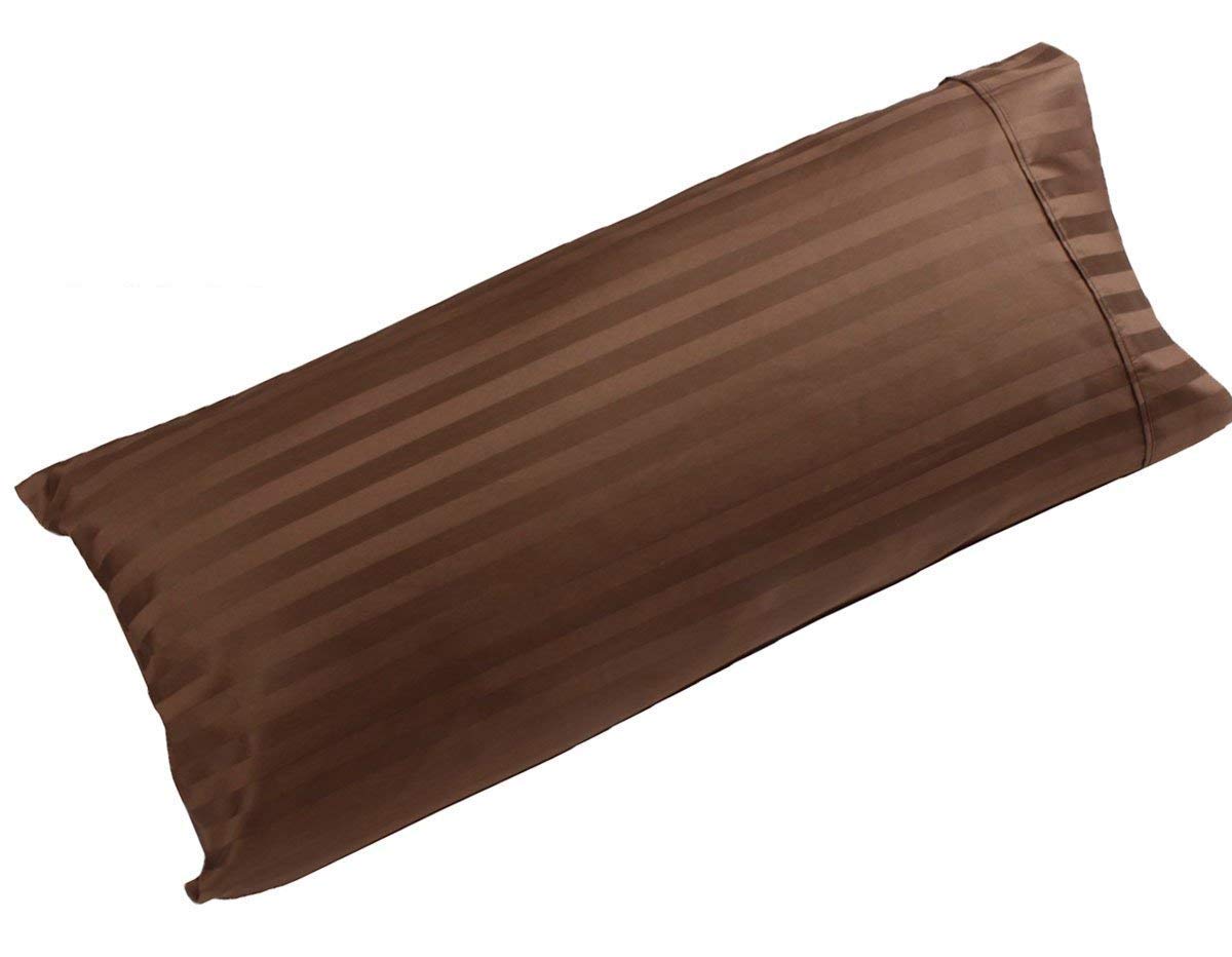 Premium 1-Piece Body Pillow Case - 100% Egyptian Cotton 500 Thread Count - Soft Striped Pattern (Chocolate Brown, Full Body Size) - Perfect for Pregnancy Support, Back Pain Relief & Cozy Sleep