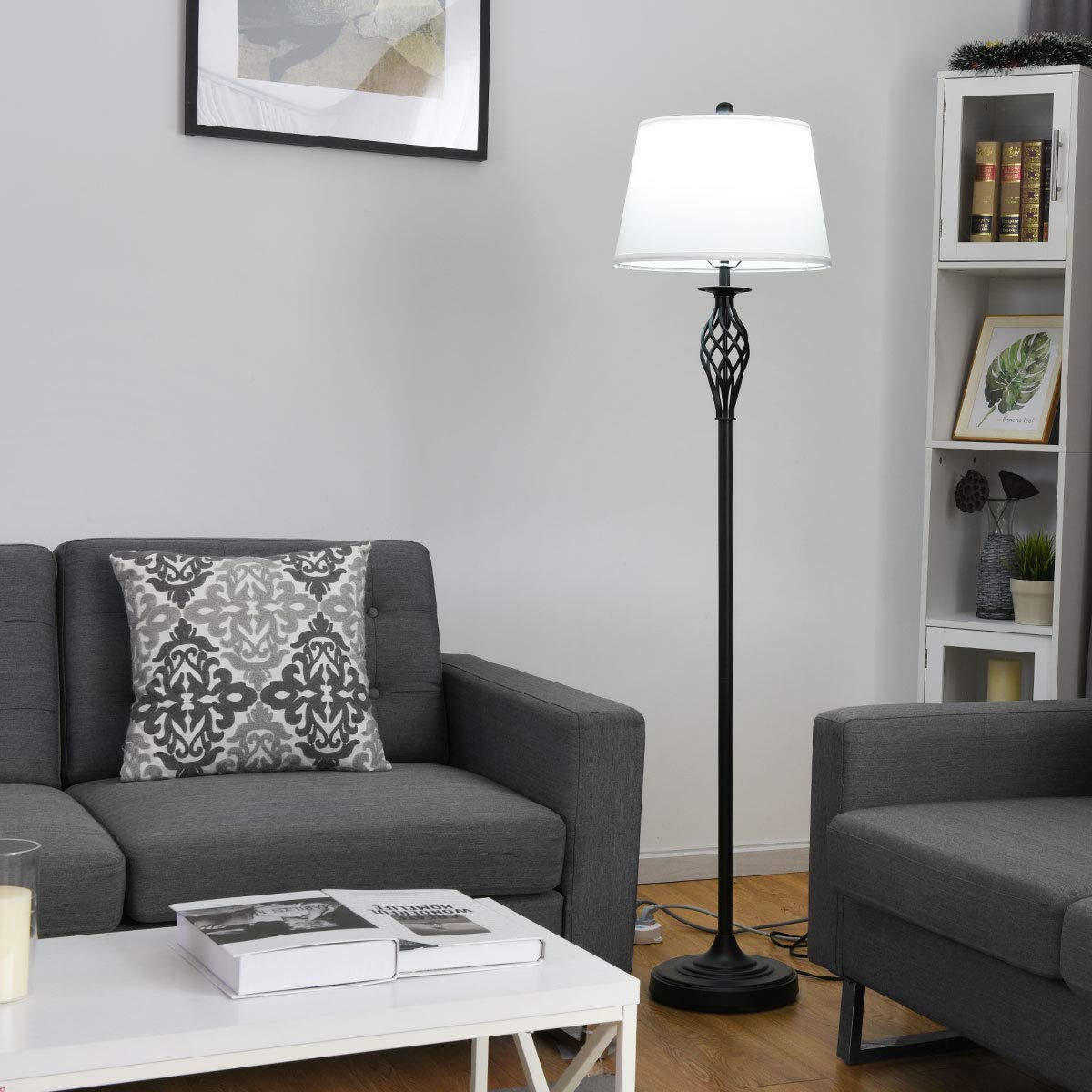 Tangkula 3-Piece Modern Lamp Set - Antique Bronze Floor & Table Lamps with White Fabric Shades for Living Room, Bedroom & Office Lighting | Home Decor & Ambient Lighting Solution