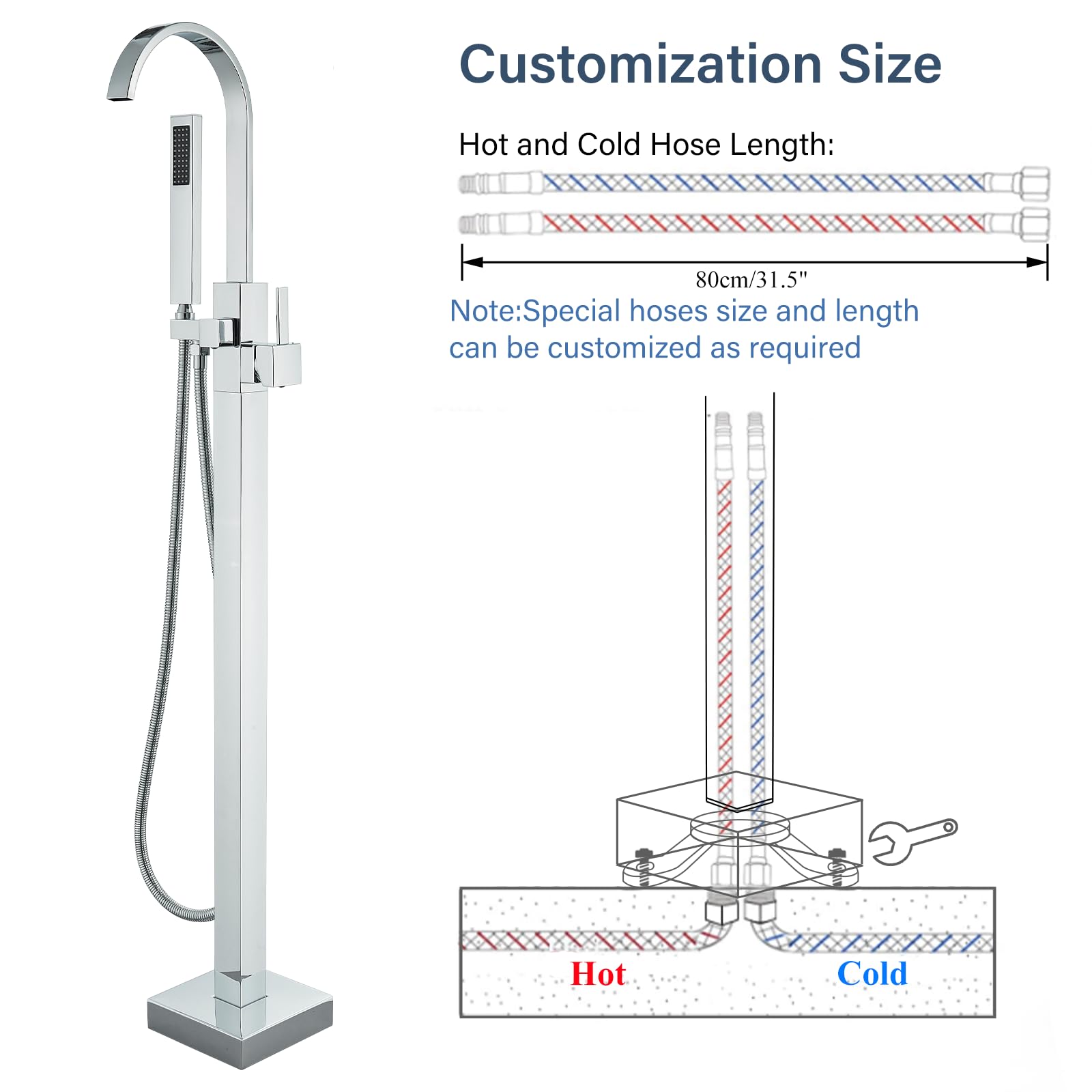 Freestanding Bathtub Faucet with Handheld Shower - Chrome Floor Mount Tub Filler, High Flow Swivel Spout for Luxury Bathroom & Spa Experience