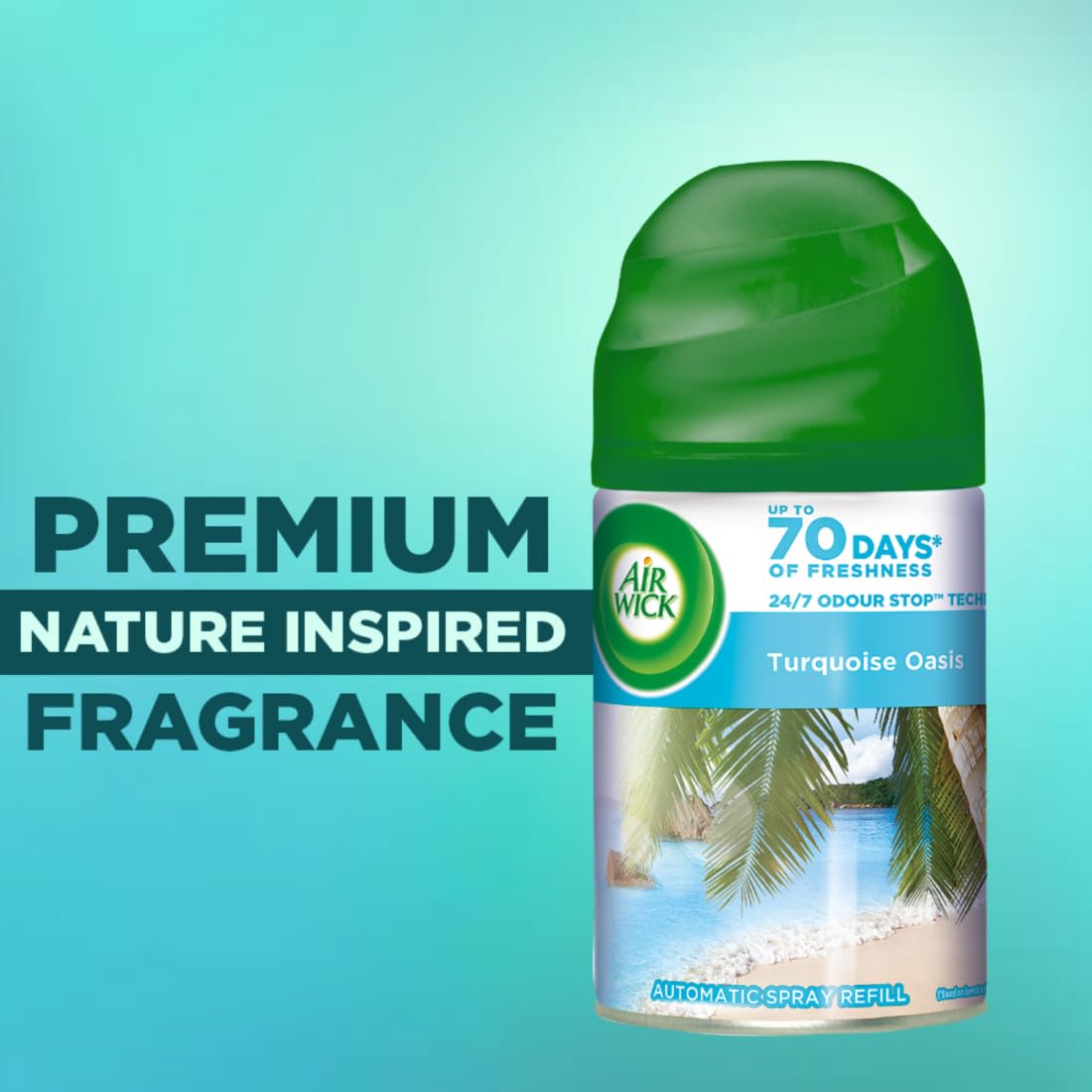 Air Wick Freshmatic Automatic Air Freshener Refill 250ml - Beach Walk (Turquoise Oasis) | 2600 Sprays Guaranteed | Long-Lasting Scent for Home, Bathroom & Office | Automatic Room Spray for Fresh & Inviting Spaces