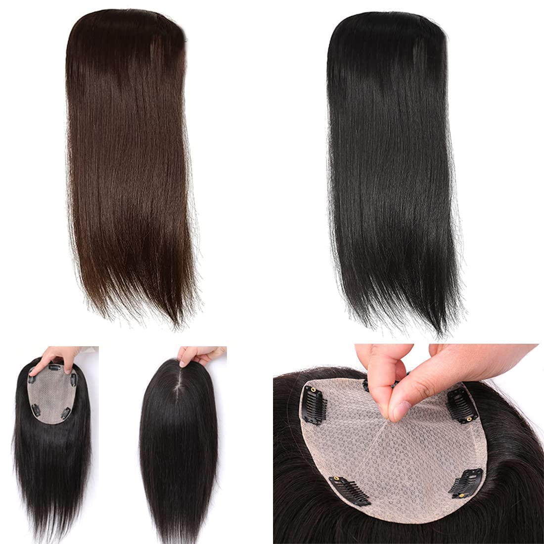 8 Inch Women's Human Hair Topper - 12x13cm Silk Base Clip-in Hairpiece for Thinning Hair (Medium Brown) | Natural Looking Hair Extension for Daily Wear, Parties & Special Occasions