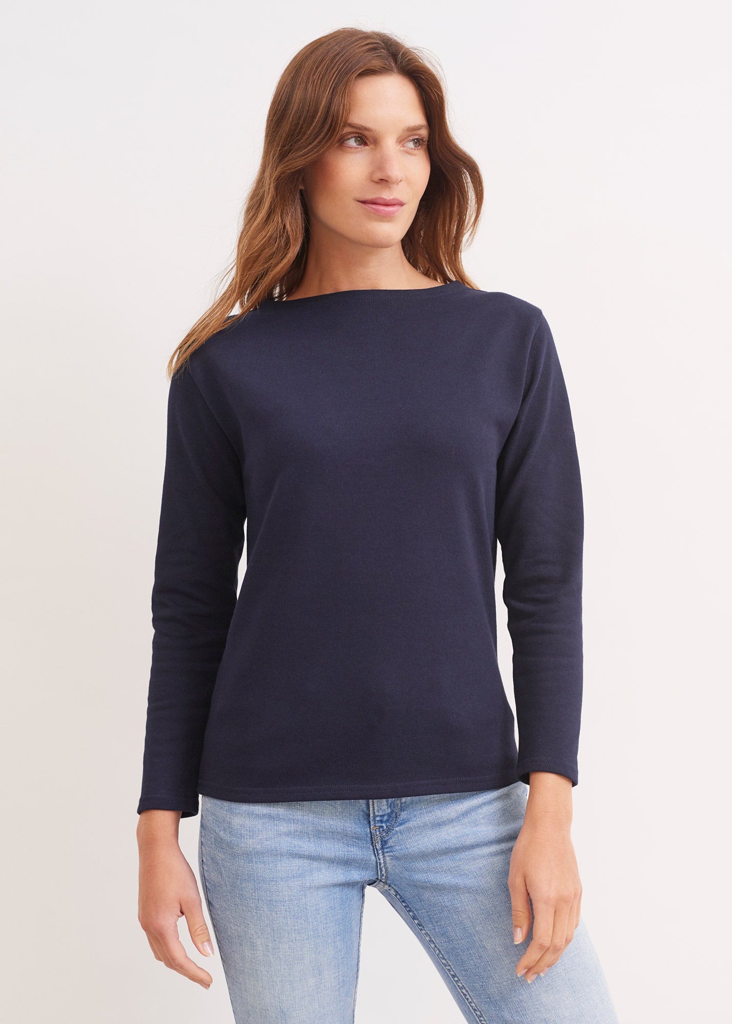 GUILDO Unisex Boat Neck Breton Shirt - Heavyweight 100% Cotton Long Sleeve Striped Top for Men & Women (Navy Blue) | Casual Wear, Office Outfits, Weekend Style