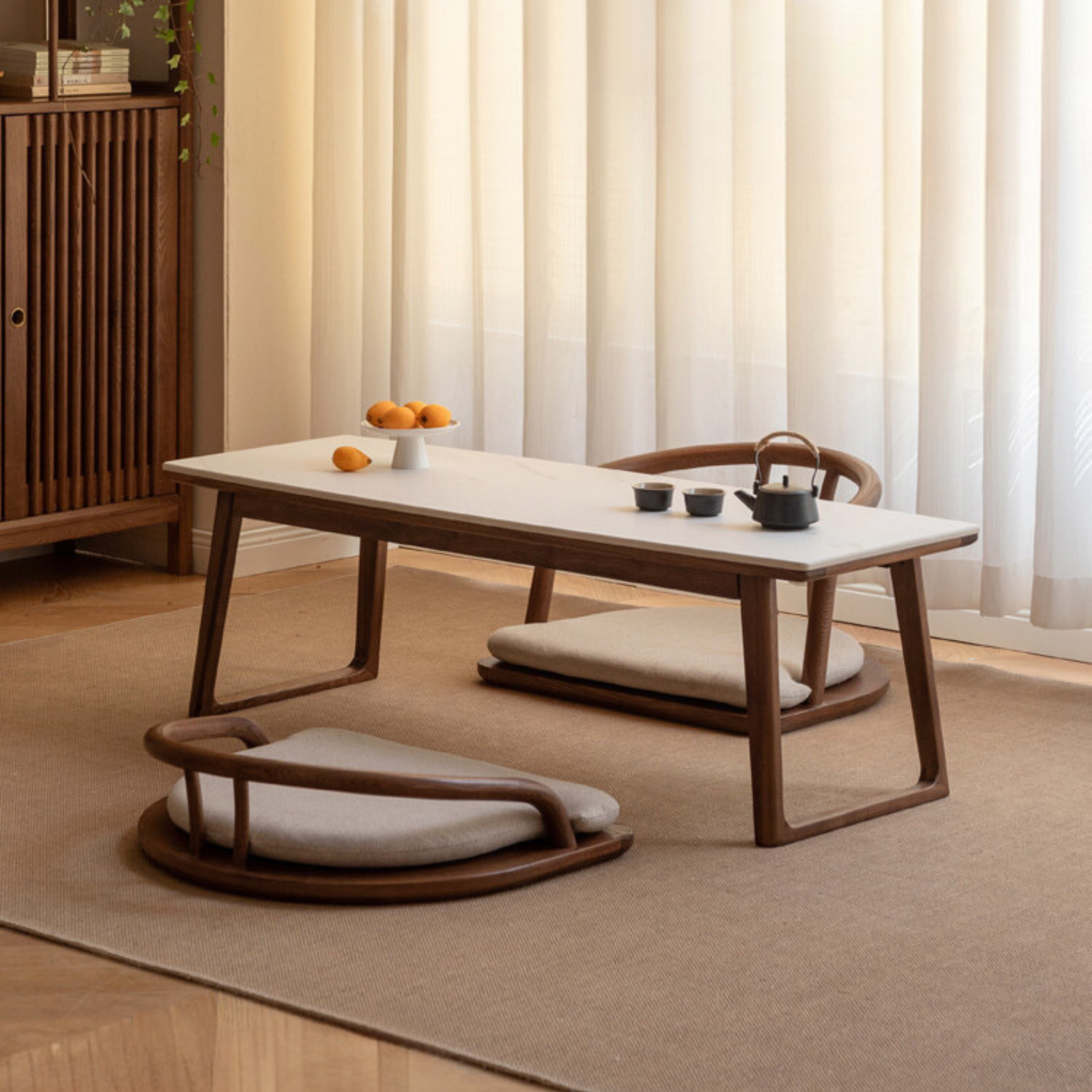Premium Black Walnut and Ash Solid Wood Rocking Plate Modern Tea Table - Perfect for Living Room, Lounge, and Contemporary Home Decor