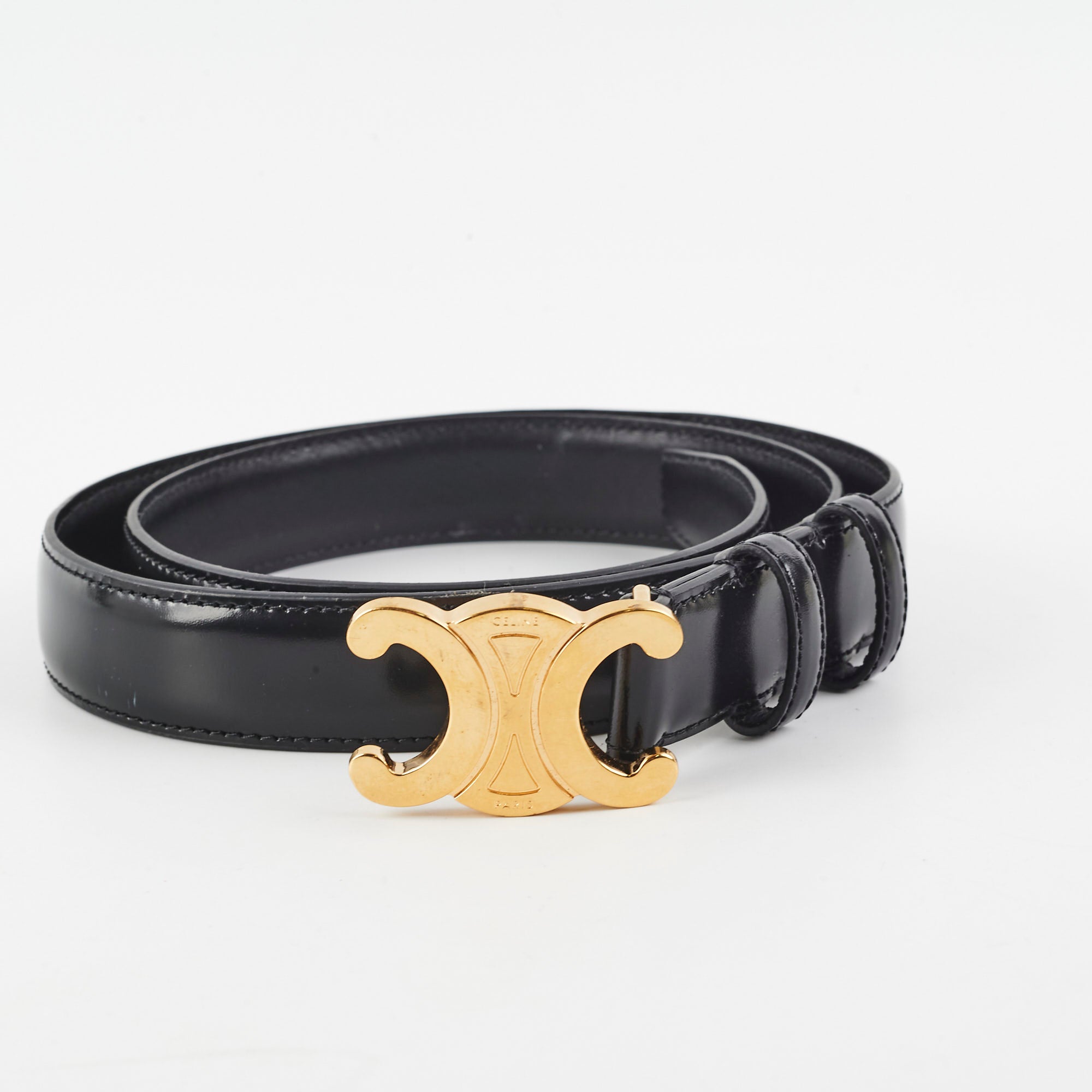 Celine Triomphe Medium Belt - Black Genuine Leather Unisex Waist Belt 85cm for Women & Men | Perfect for Office, Casual Wear & Special Occasions