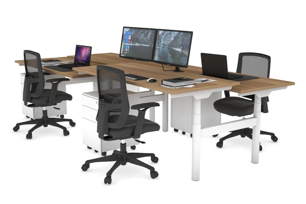 Flexi Premium Height Adjustable 4-Person H Bench Workstation - White Frame [1800L x 700W] - Ideal for Office, Coworking Spaces & Home Offices