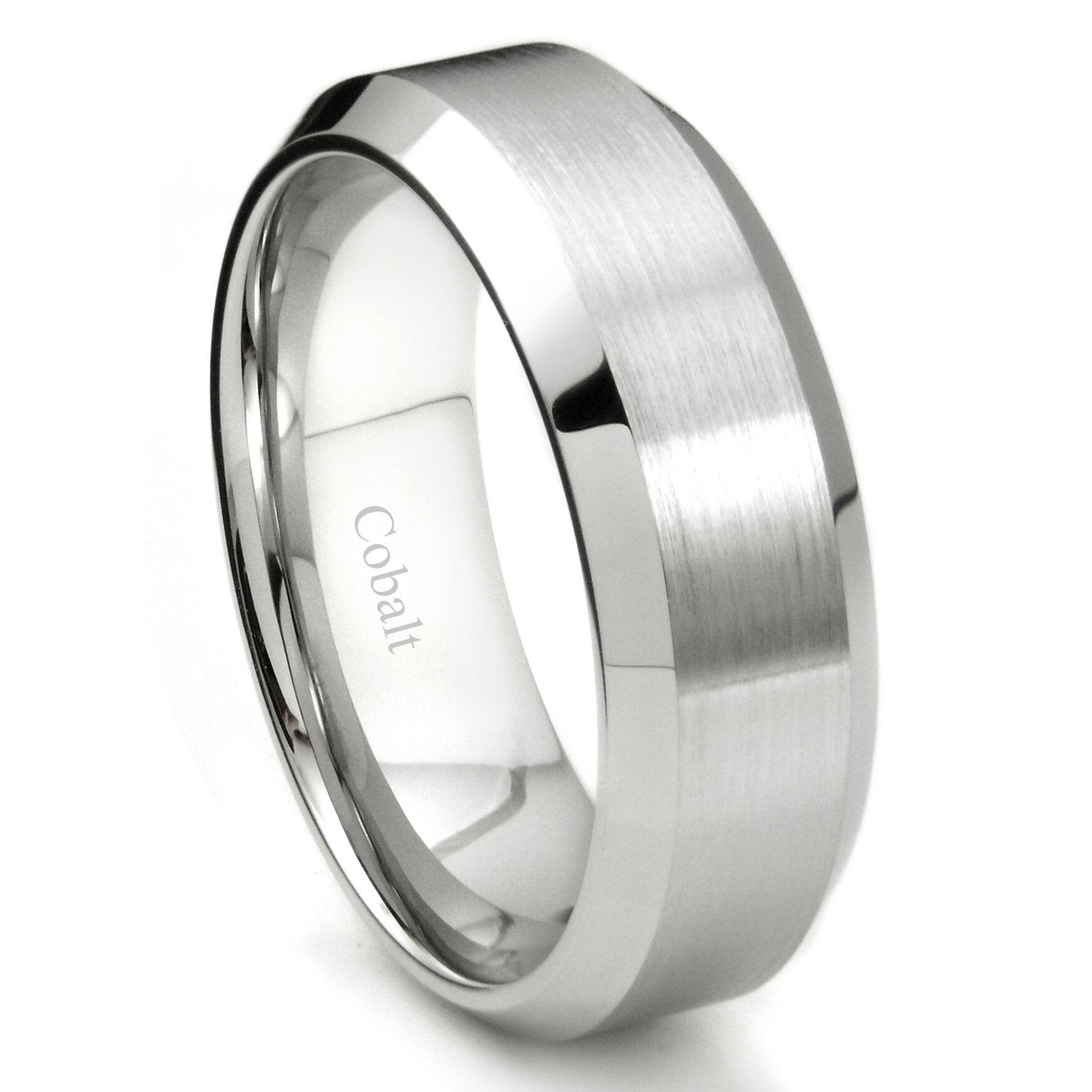 Cobalt XF Chrome 8MM Brush Finish Bevel Edge Wedding Band Ring for Men - Durable & Hypoallergenic Cobalt Wedding Ring for Grooms, Engagement, Anniversary - Perfect for Everyday Wear & Special Occasions