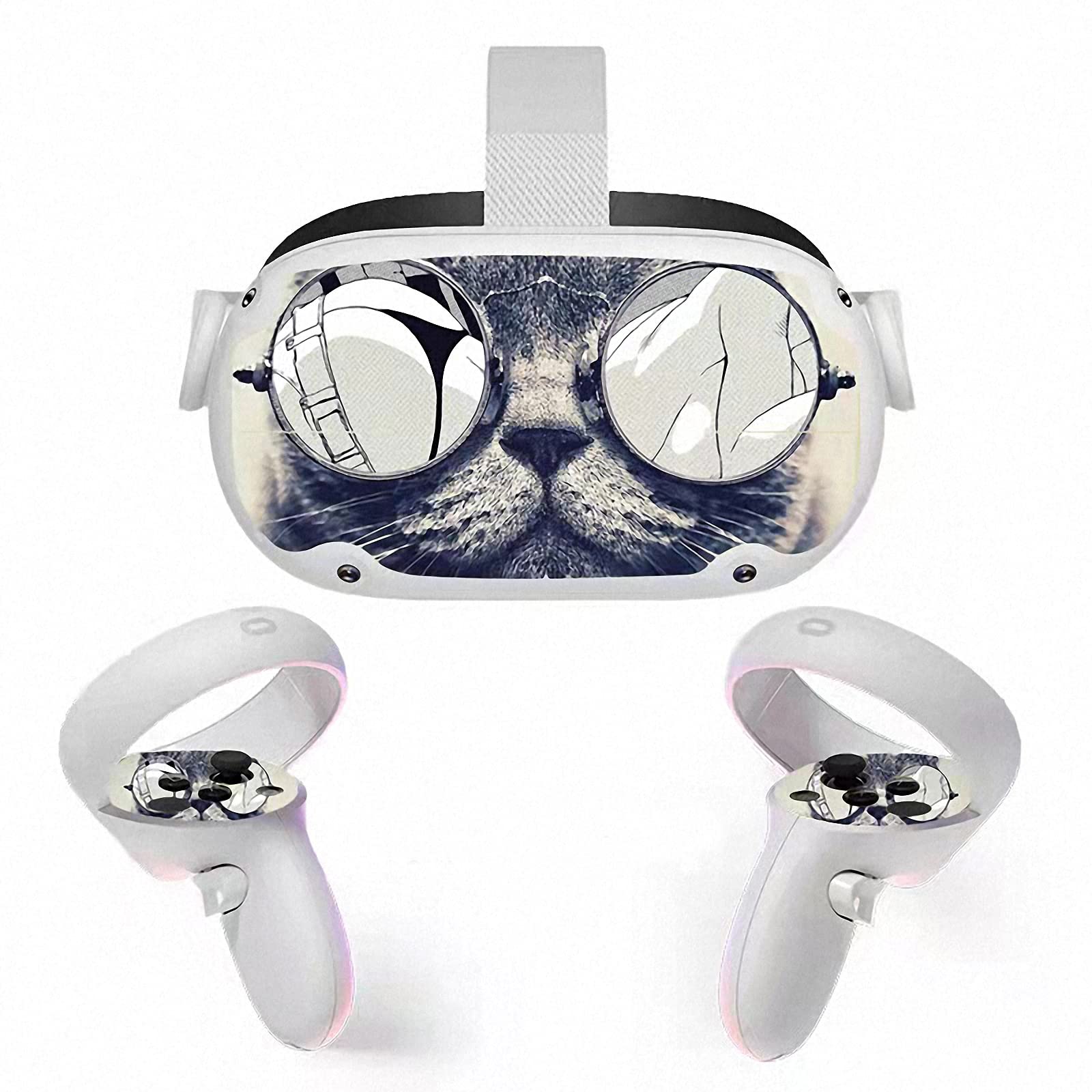 Oculus Quest 2 VR Headset Skin Stickers - Black & White Cat Design Vinyl Decal for Oculus Quest 2 & Controllers - Protective Cover for Gaming, Virtual Reality, and Entertainment