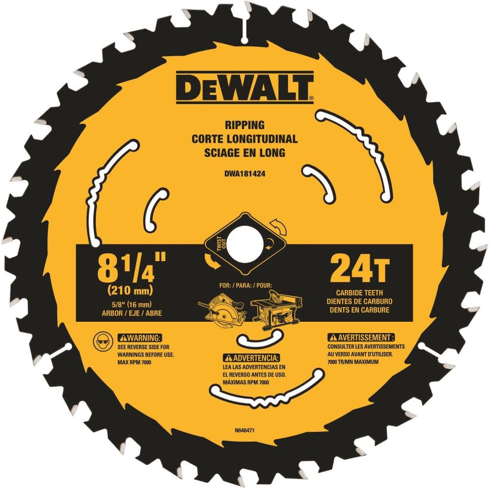 DEWALT 8 1/4 Inch 24-Tooth Circular Saw Blade for Framing & Ripping - DWA181424 - Perfect for Woodworking, Construction, and DIY Projects
