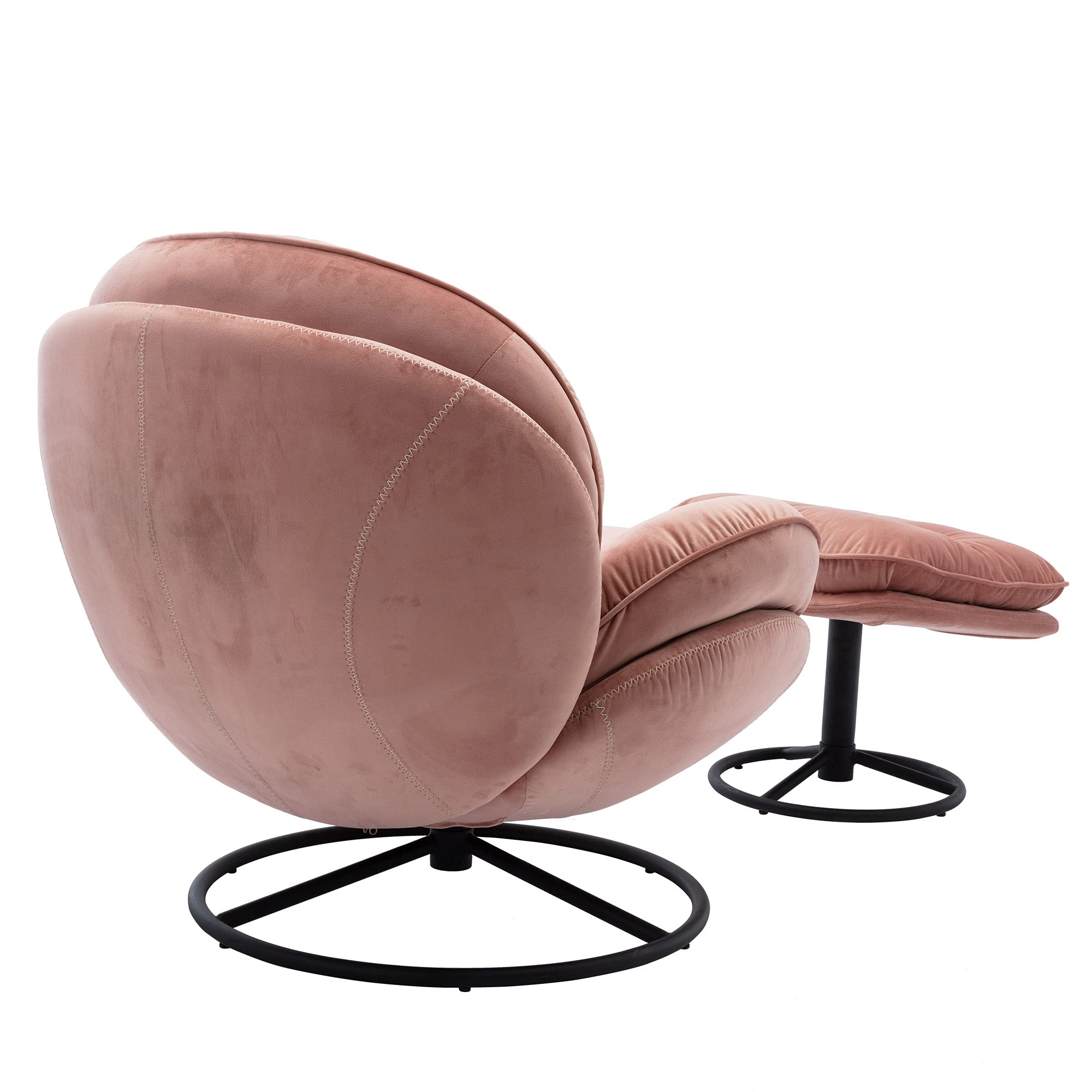 Velvet Cozy Chaise Lounge Chair with Ottoman - Oversized Swivel Reading Chair with Footrest, Rose Pink Accent Chair for Living Room, Bedroom, Home Office - Perfect for Relaxing, Reading & Lounging