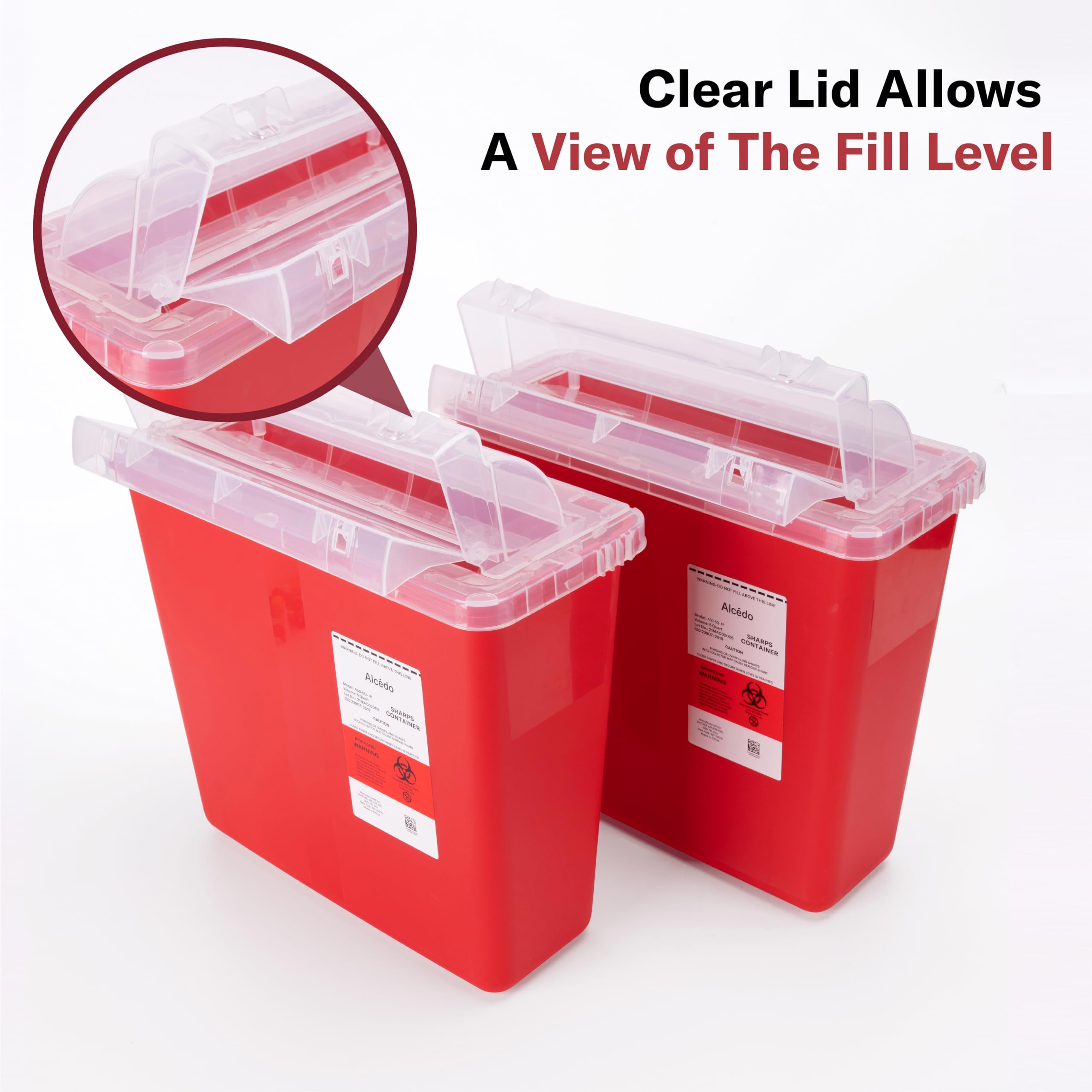 Alcedo 5 Quart Biohazard Sharps Container - Medical Grade Needle & Syringe Disposal with Secure Mailbox Lid for Home & Clinical Use | Safe for Diabetic, Tattoo & Veterinary Waste Disposal