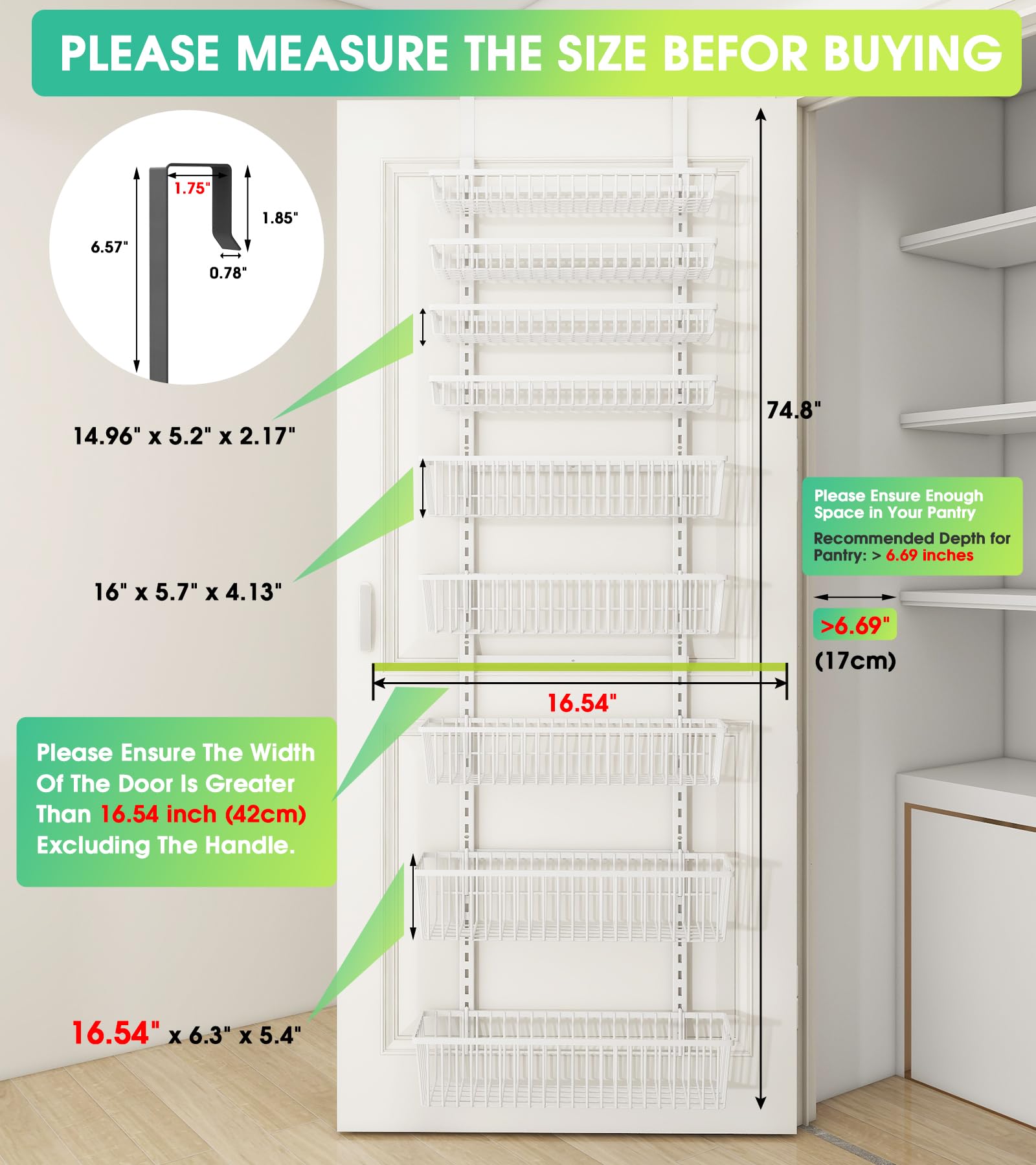 White 9-Tier Over The Door Pantry Organizer - Heavy Duty Metal Hanging Storage with Deep Baskets for Kitchen, Bathroom & Laundry Room | Space Saving Spice Rack & Seasoning Shelves for Home Organization