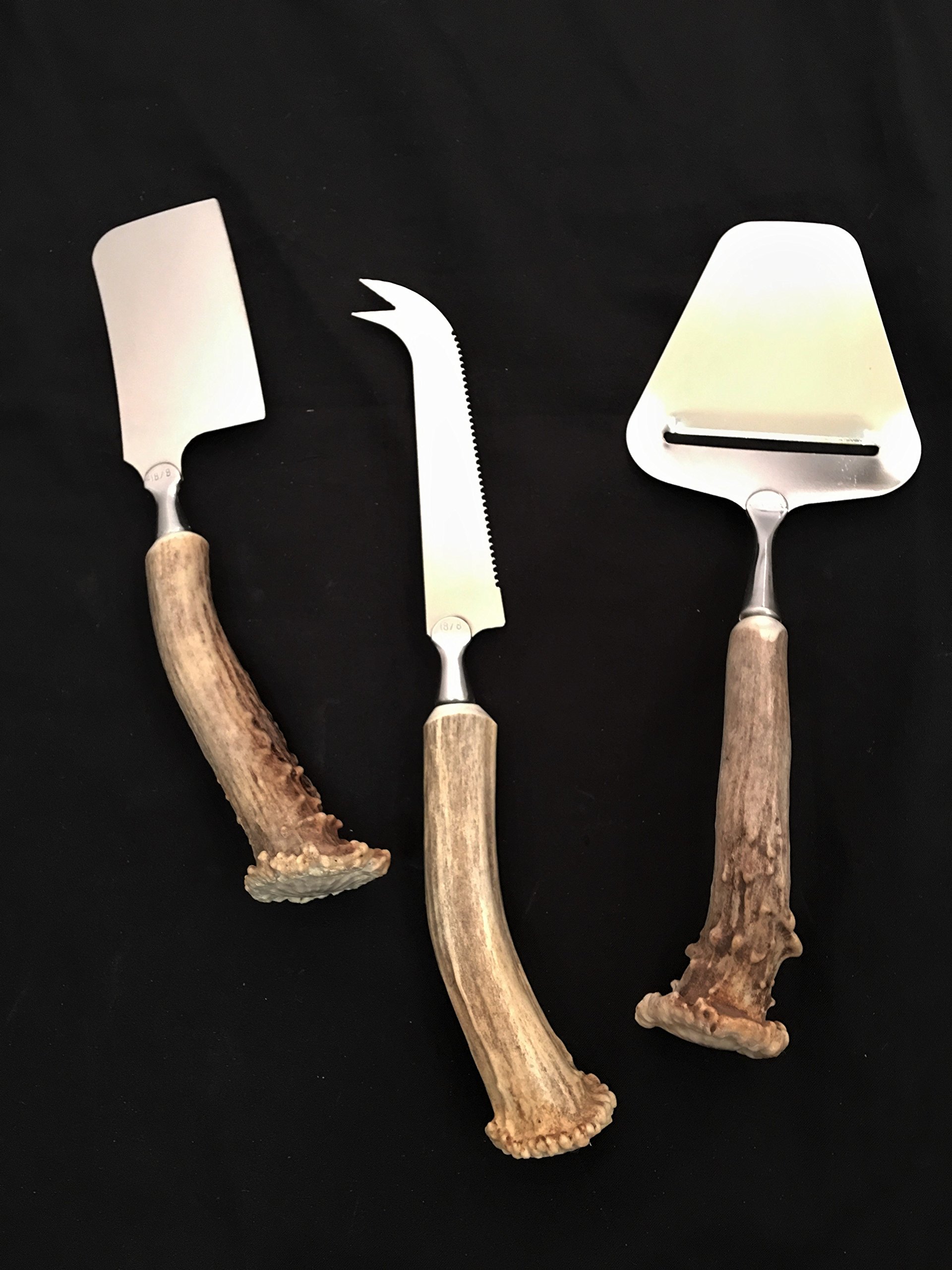 3-Piece Antler Handle Cheese Knife Set - Stainless Steel Blades for Hard Cheeses - Perfect for Charcuterie Boards, Wine Pairings & Gourmet Entertaining