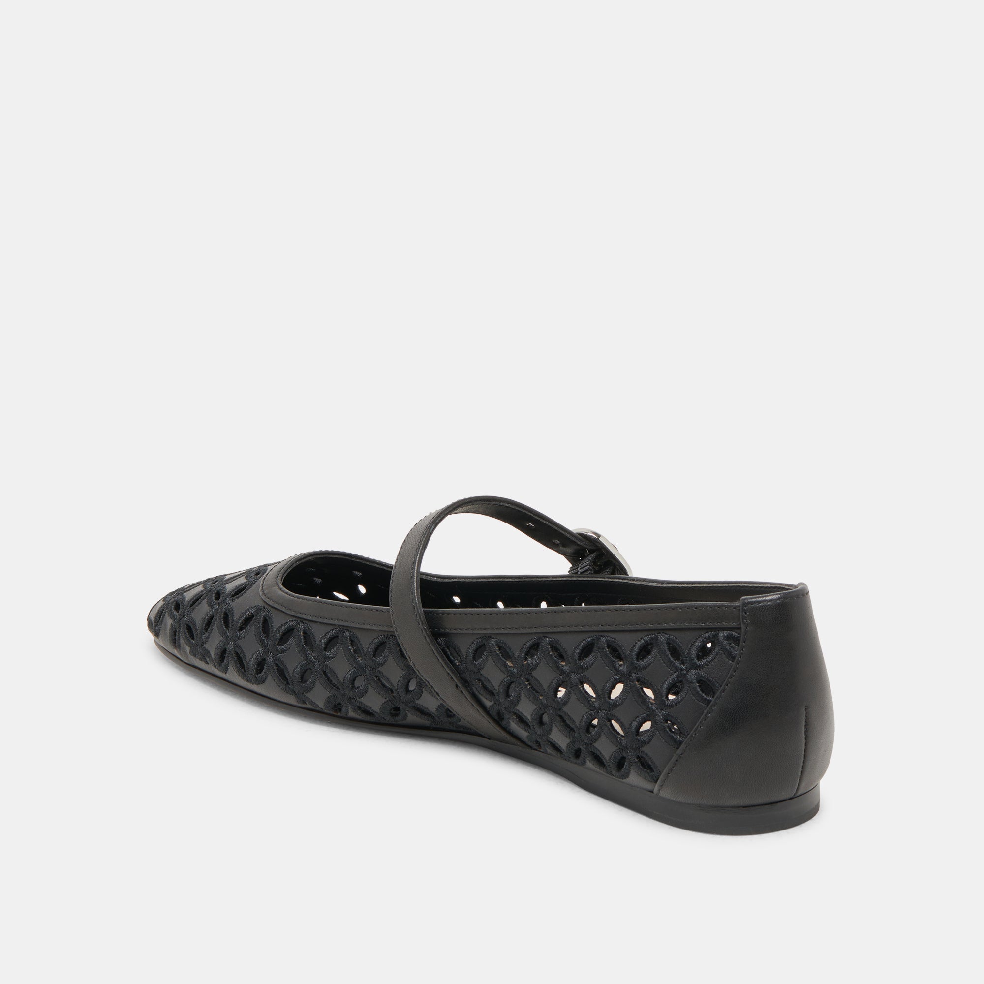 RODNI Black Leather Ballet Flats with Eyelet Perforations - Comfortable Women's Shoes for Work, Casual Wear & Dance
